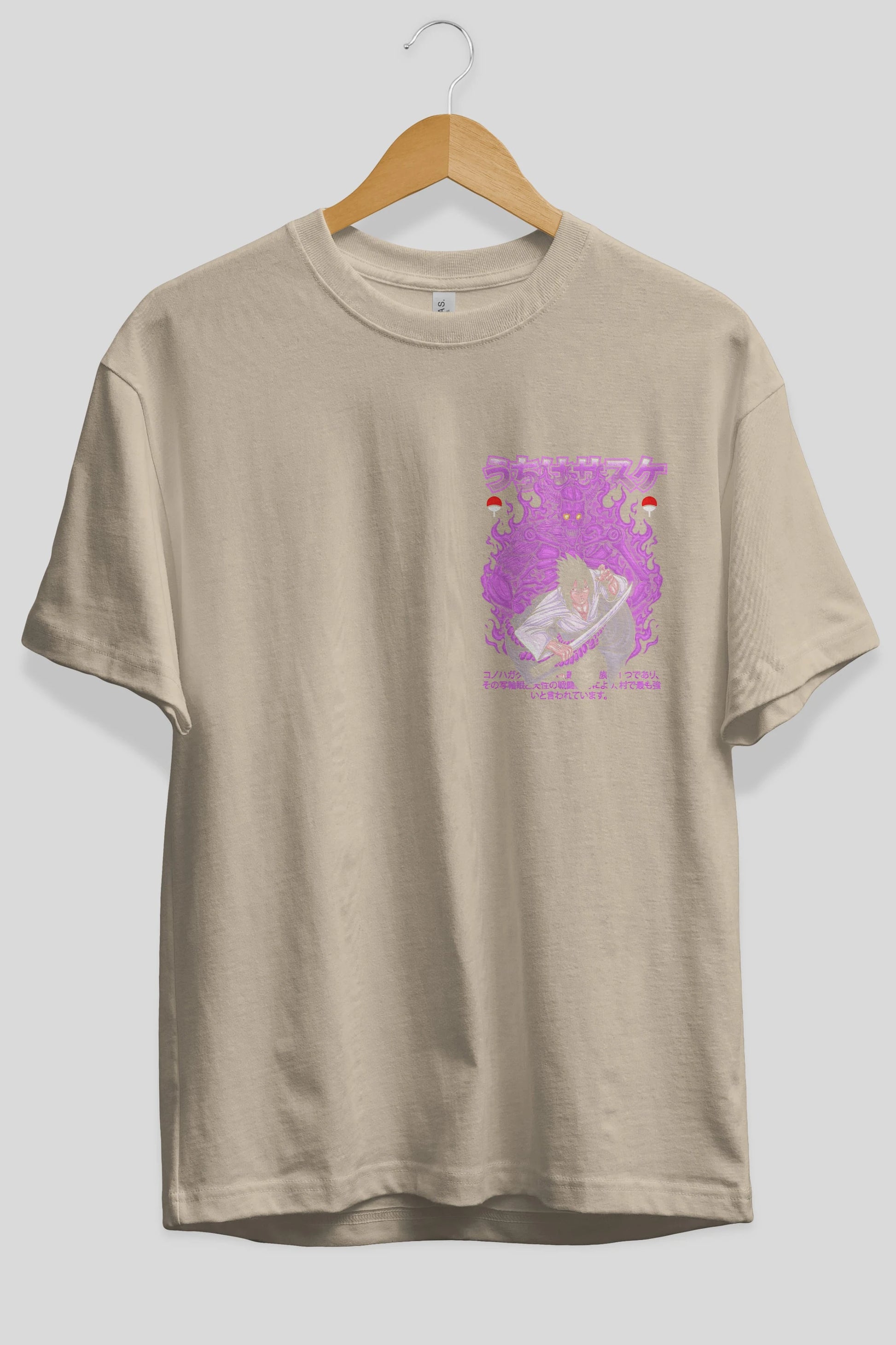 SASUKE UCHIHA NARUTO Ön Sol Baskılı Oversize t-shirt Erkek Kadın Unisex %100 Pamuk Bisiklet Yaka tişort