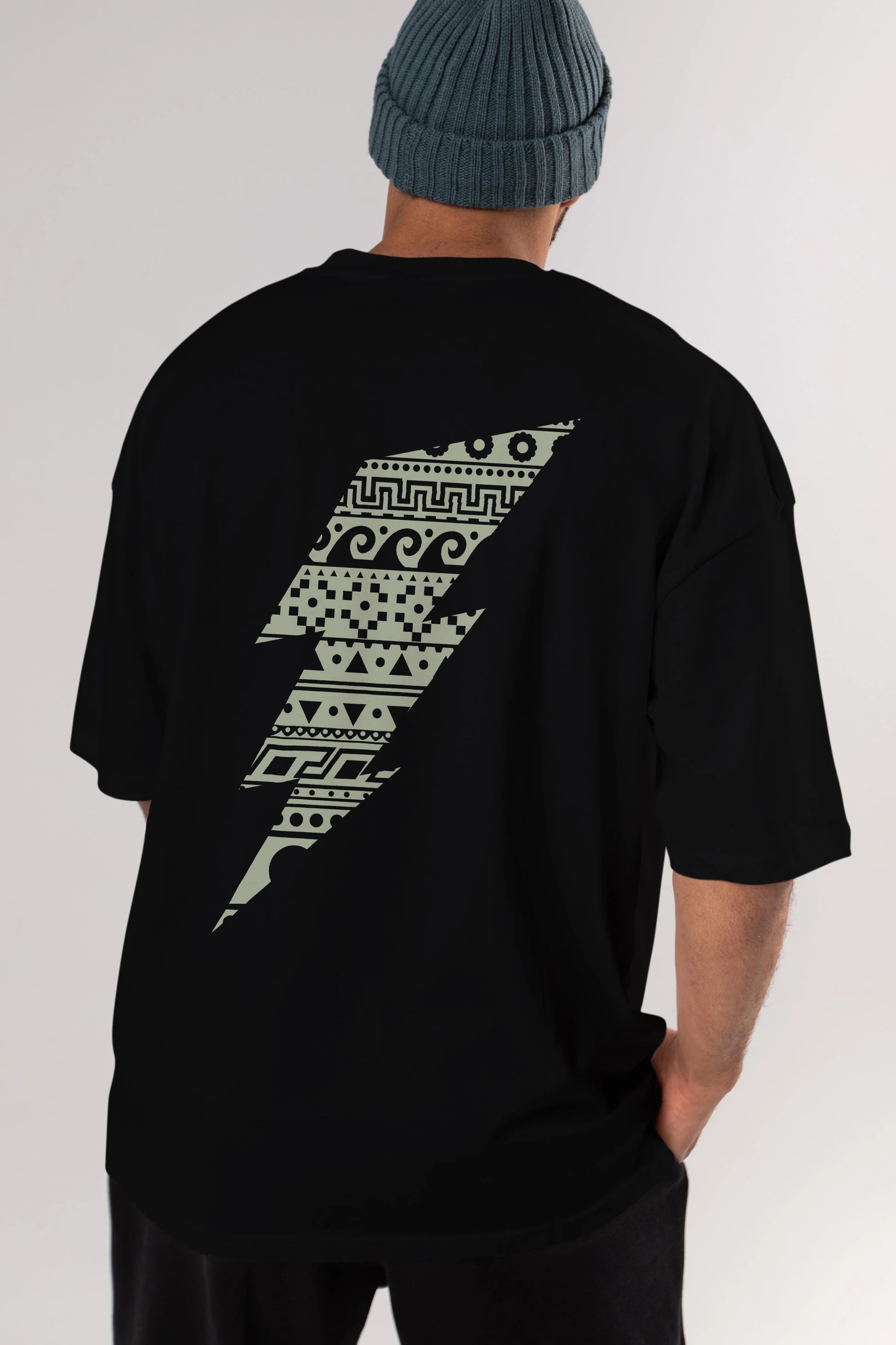 Thunderbolt Arka Baskılı Oversize t-shirt %100 pamuk Erkek Kadın Unisex
