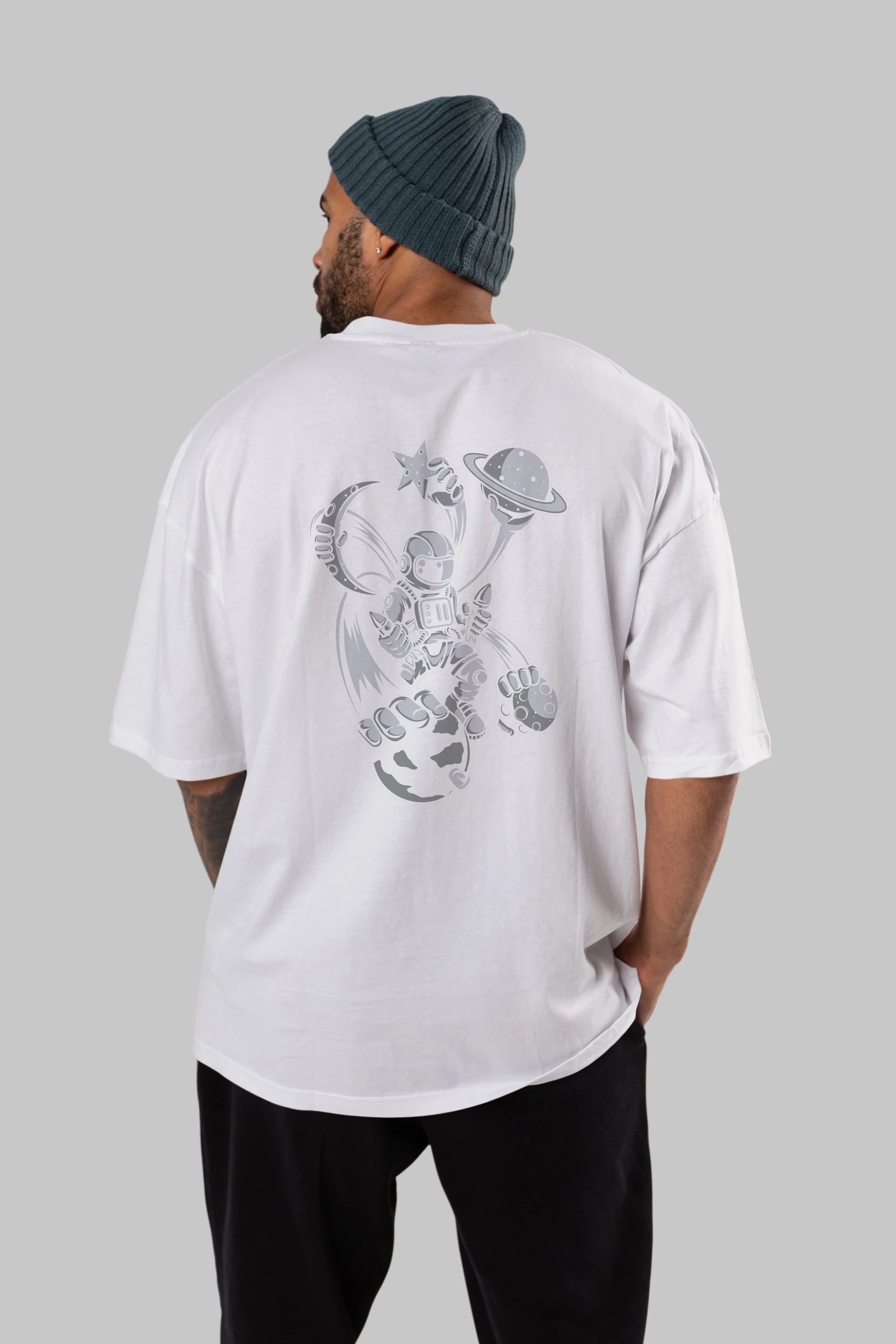 Astronaut Multiple Hands Arka Baskılı Oversize t-shirt Erkek Kadın Unisex