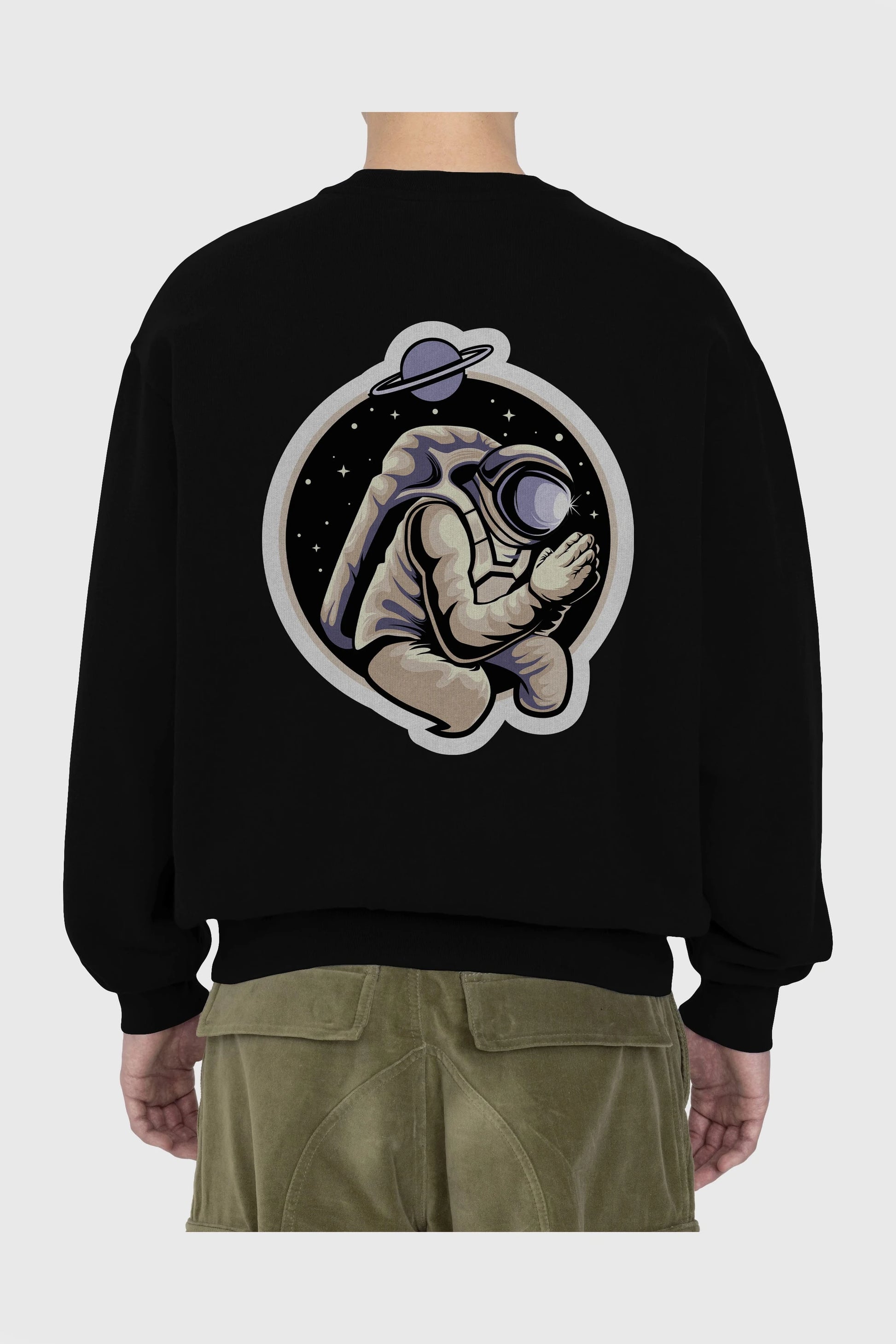 Astronaut Praying Sticker Arka Baskılı Oversize Sweatshirt Erkek Kadın Unisex