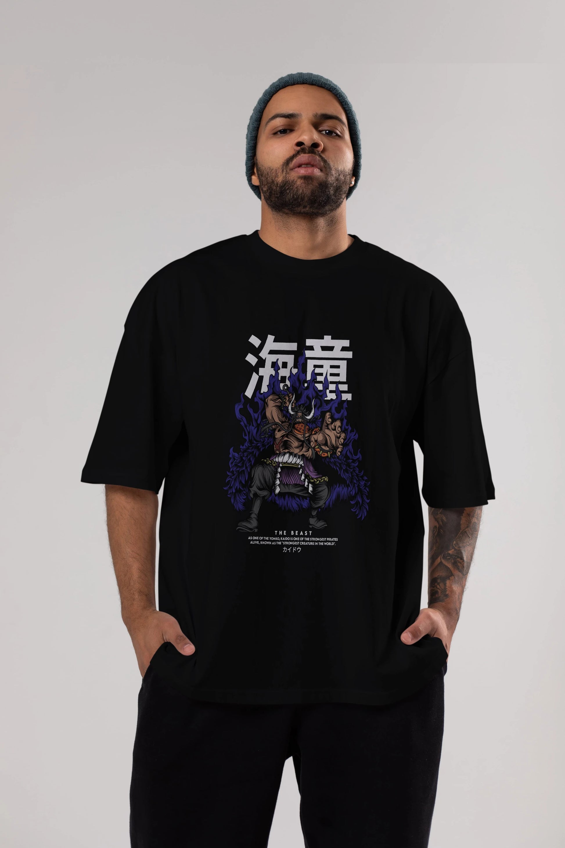 Kaido Anime Ön Baskılı Oversize t-shirt %100 pamuk Erkek Kadın Unisex