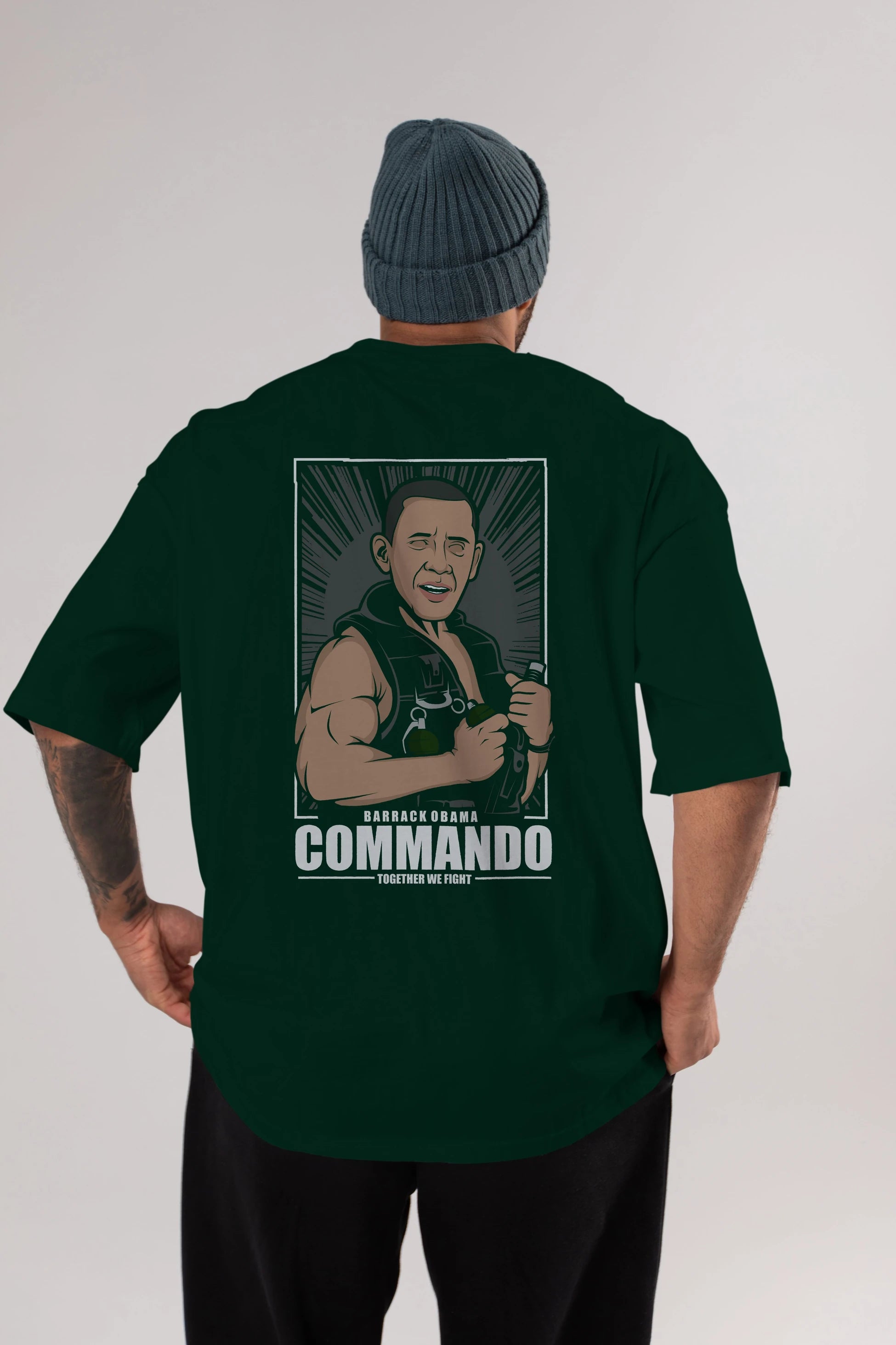 Obama Commando Arka Baskılı Oversize t-shirt Erkek Kadın Unisex %100 Pamuk tişort