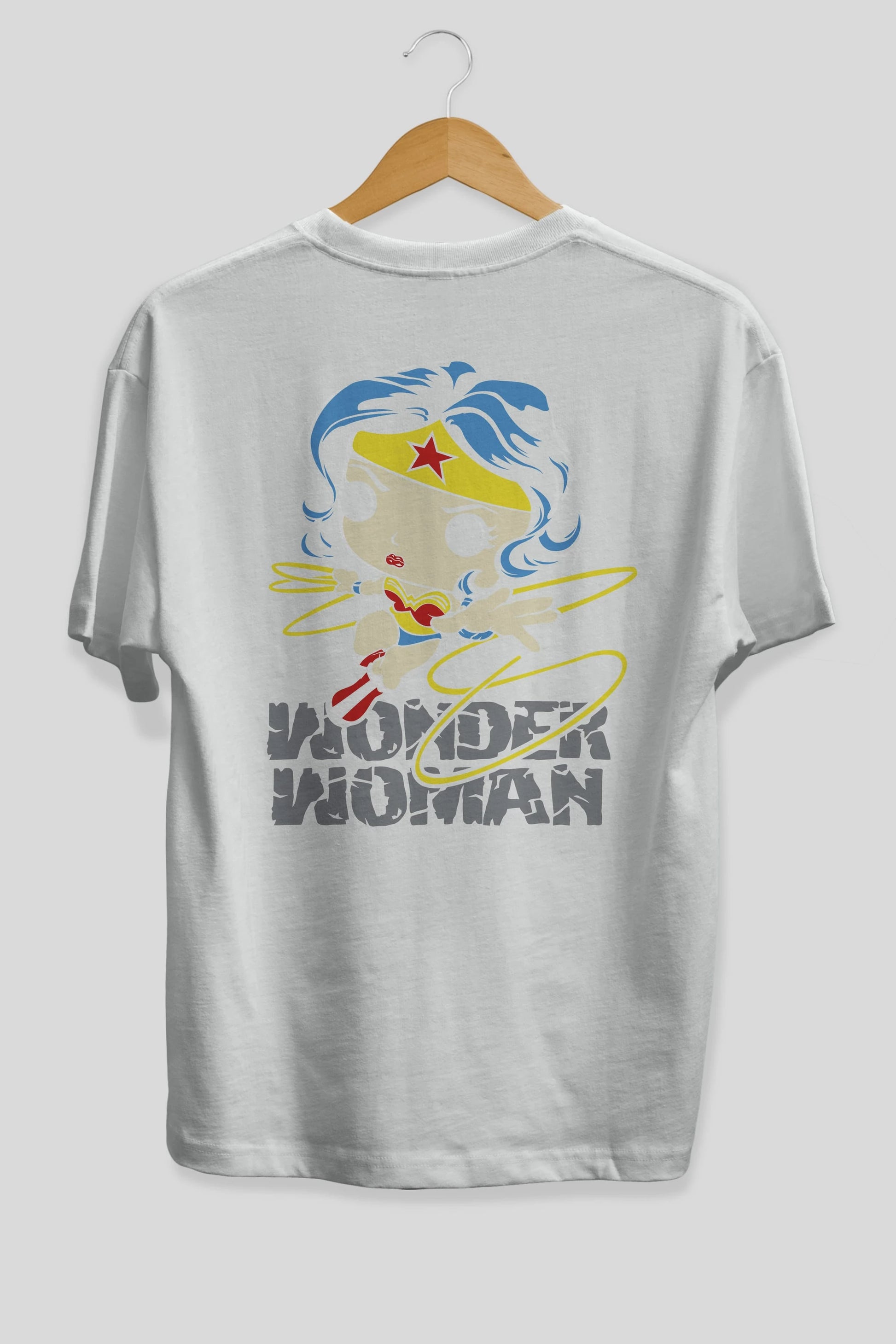 Wonder Woman Arka Baskılı Oversize t-shirt Erkek Kadın Unisex %100 Pamuk Bisiklet Yaka tişort