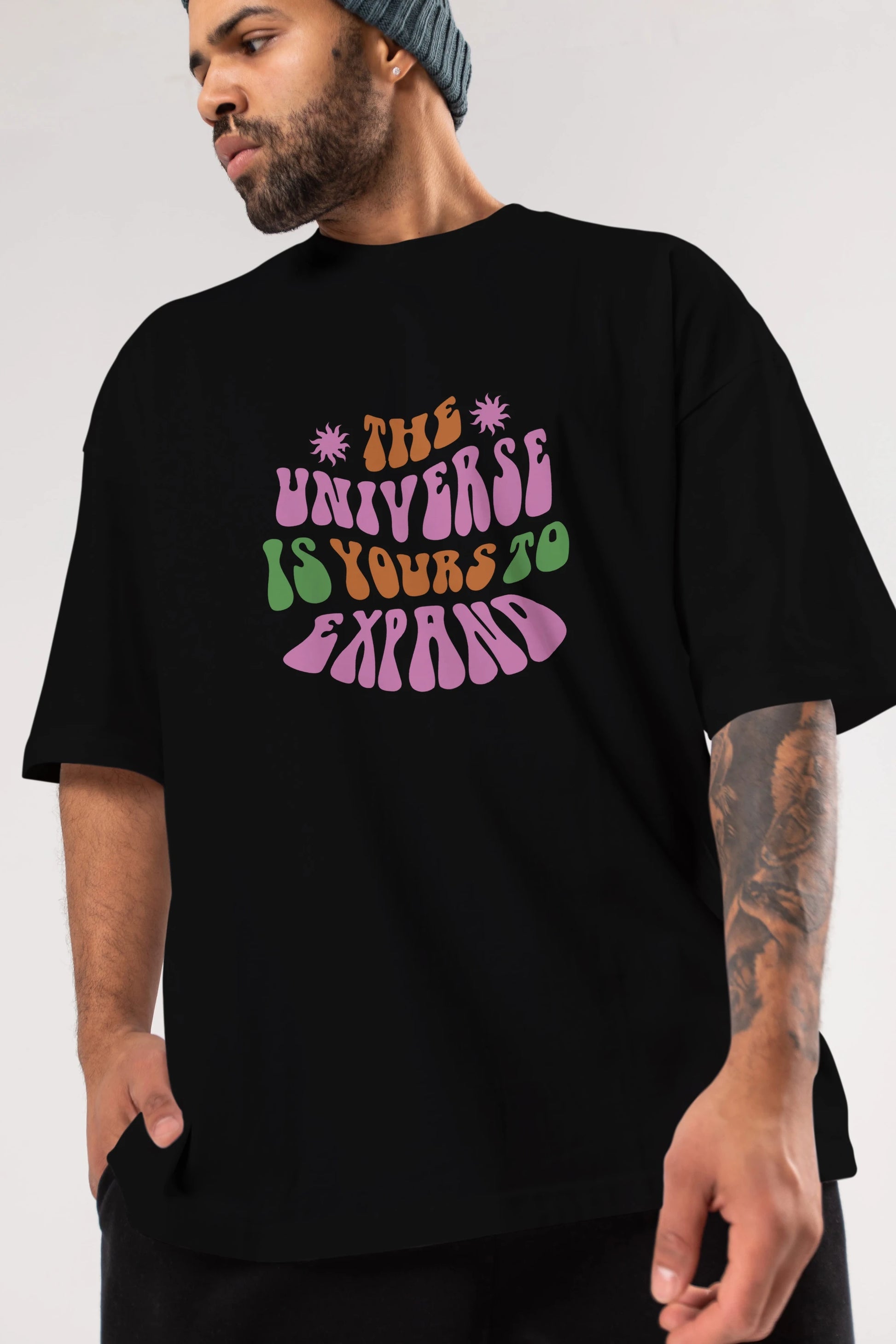The Universe is Yours Yazılı Ön Baskılı Oversize t-shirt Erkek Kadın Unisex