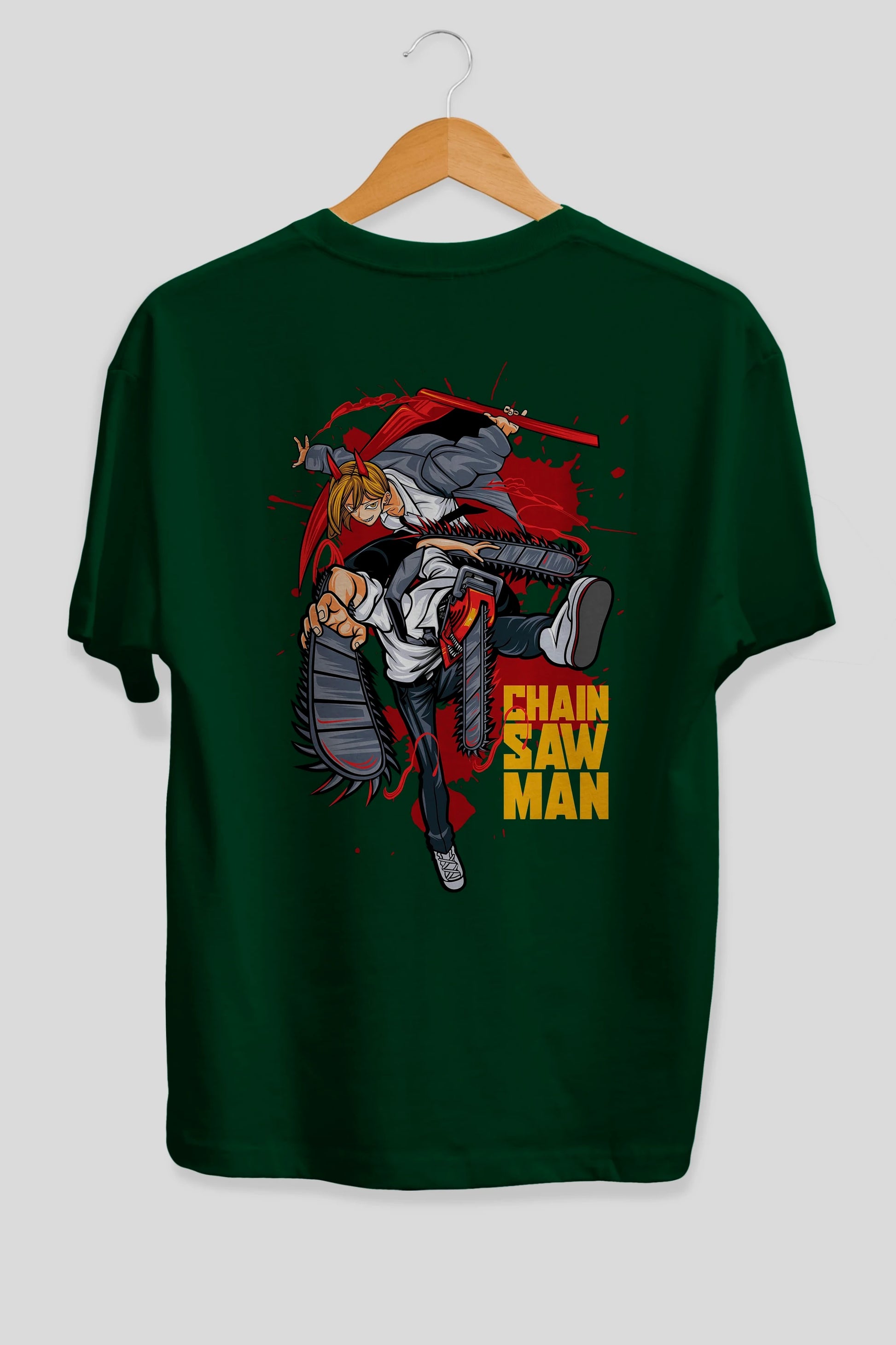 DENJI and POWER Anime Arka Baskılı Oversize t-shirt Erkek Kadın Unisex