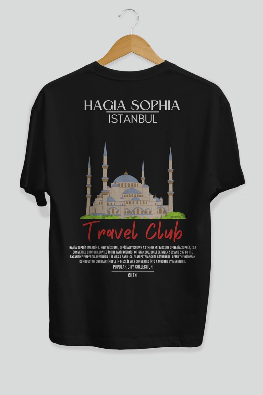 Hagia Sophia İstanbul Arka Baskılı Oversize t-shirt Erkek Kadın Pamuk Bisiklet Yaka tişort