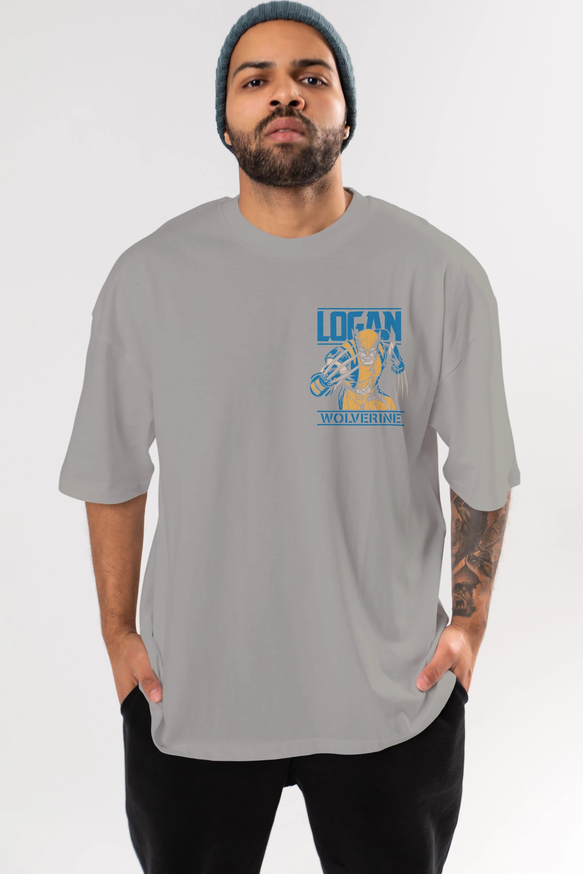 Wolverine Logan Ön Sol Baskılı Oversize t-shirt Erkek Kadın Unisex %100 Pamuk Bisiklet Yaka tişort