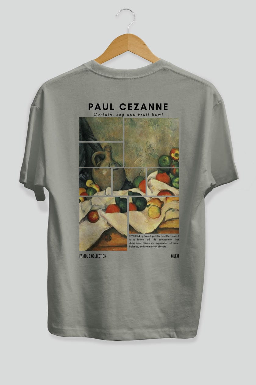 Paul Cezanne Curtain Arka Baskılı Oversize t-shirt Erkek Kadın Bisiklet Yaka Pamuk tişort