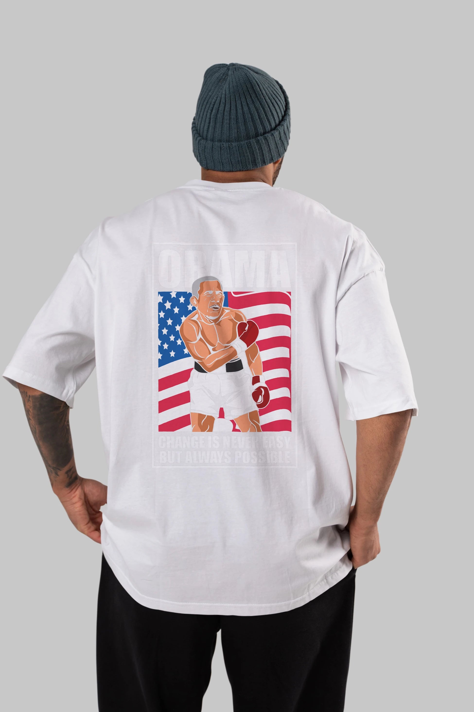 Obama Arka Baskılı Oversize t-shirt Erkek Kadın Unisex %100 Pamuk tişort