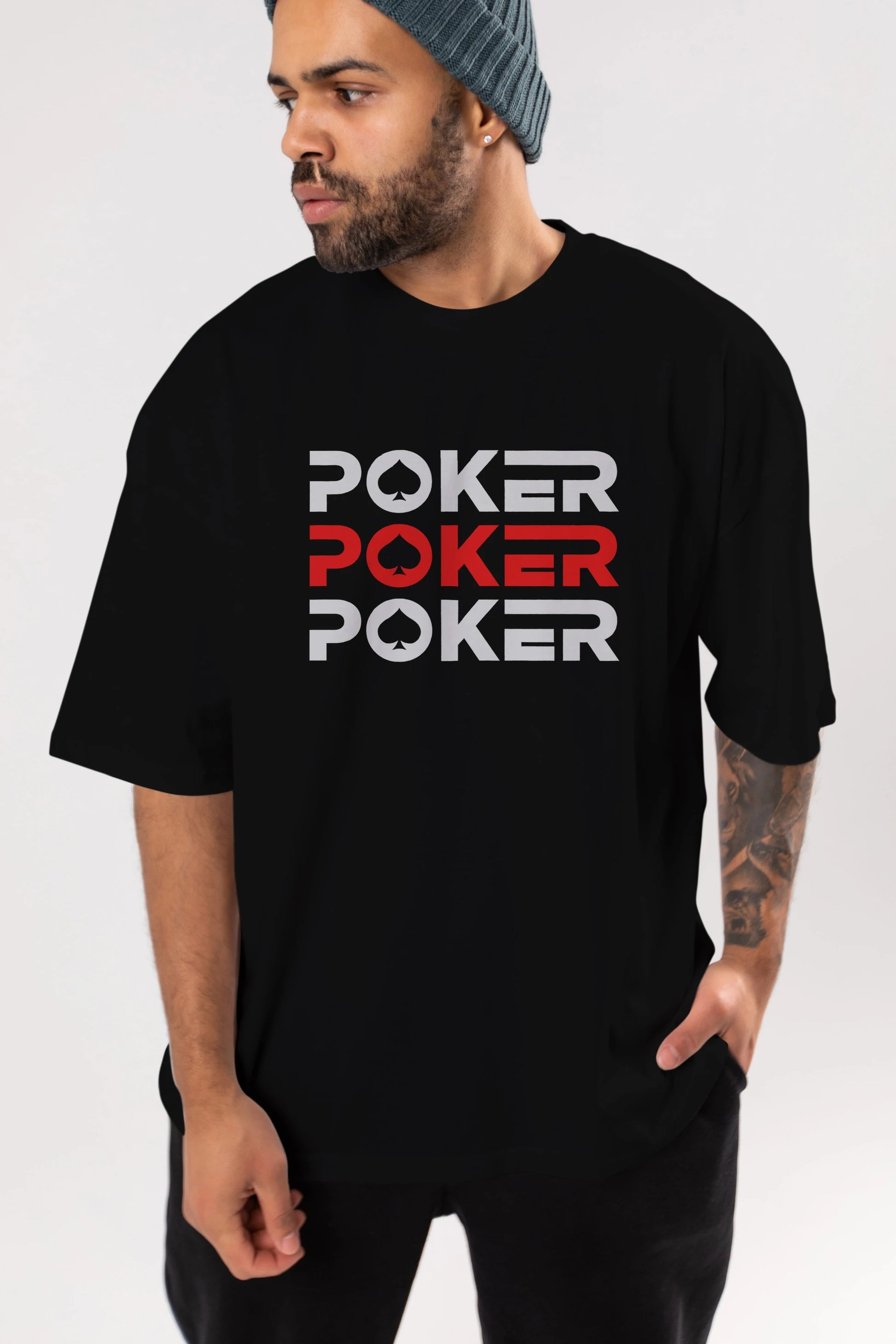 Poker Ön Baskılı Oversize t-shirt Erkek Kadın Unisex