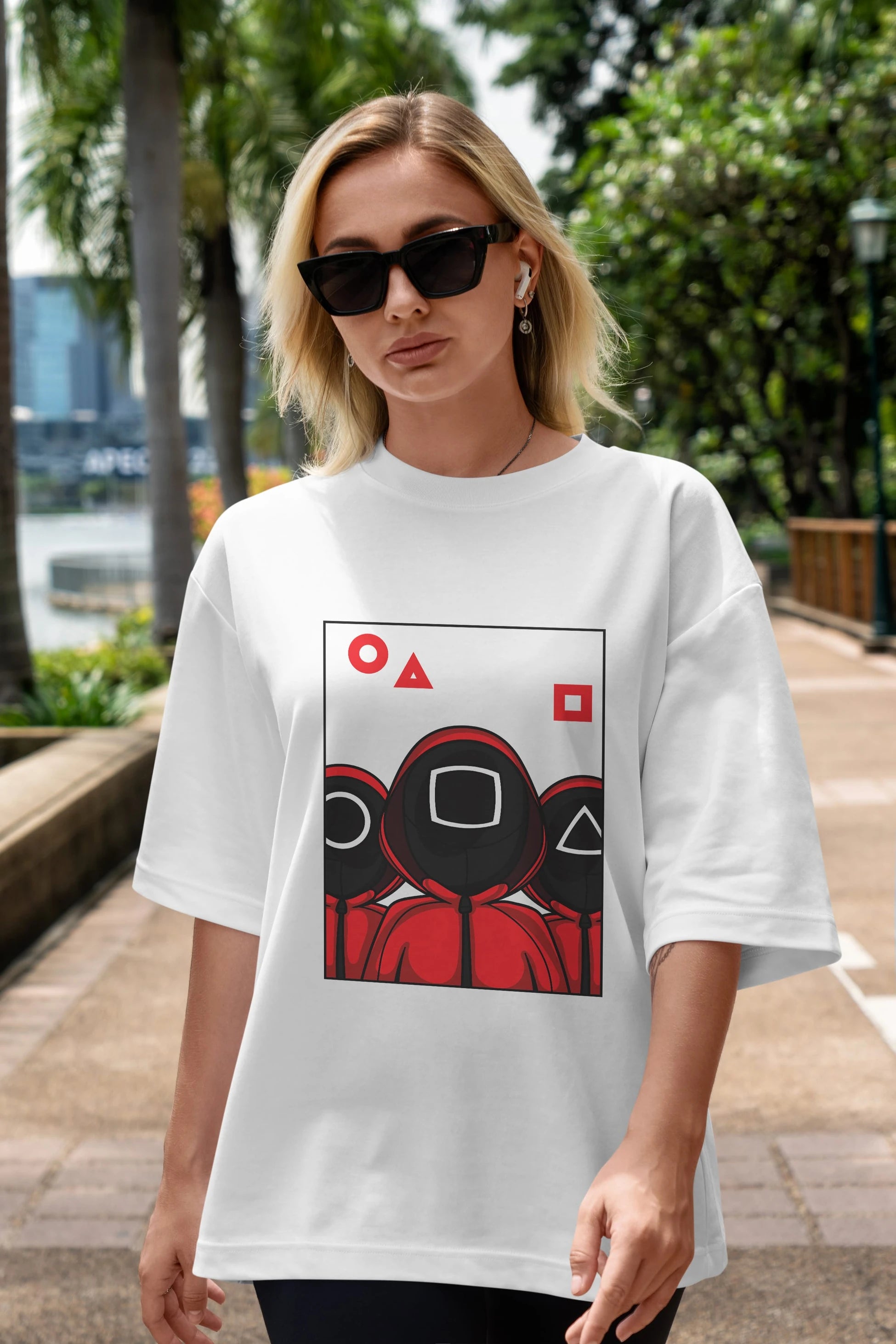 Squid Game (7) Ön Baskılı Oversize t-shirt Erkek Kadın Unisex %100 Pamuk Bisiklet Yaka tişort