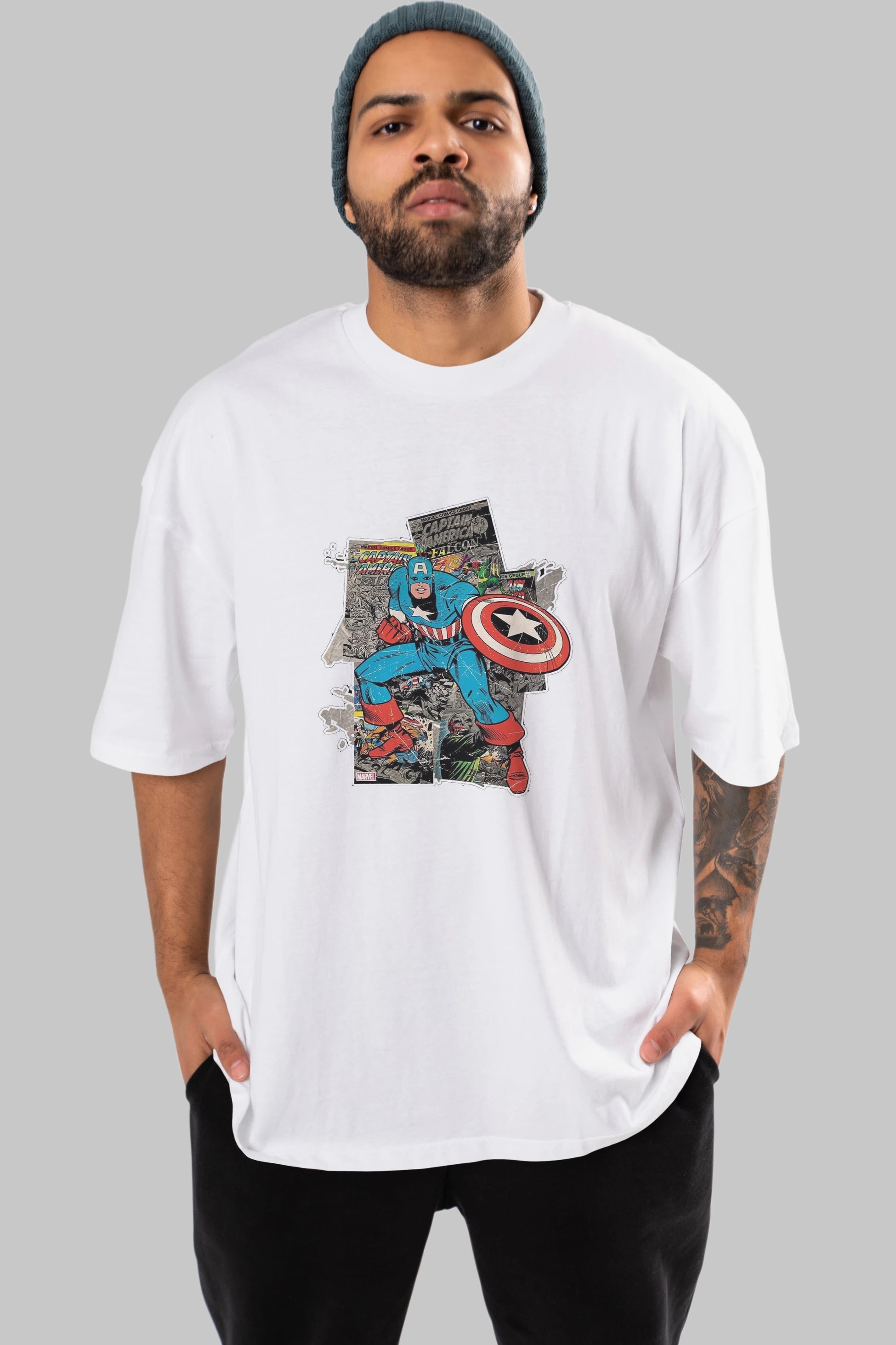 Captain America (2) Ön Baskılı Oversize t-shirt Erkek Kadın Unisex %100 Pamuk Bisiklet Yaka tişort