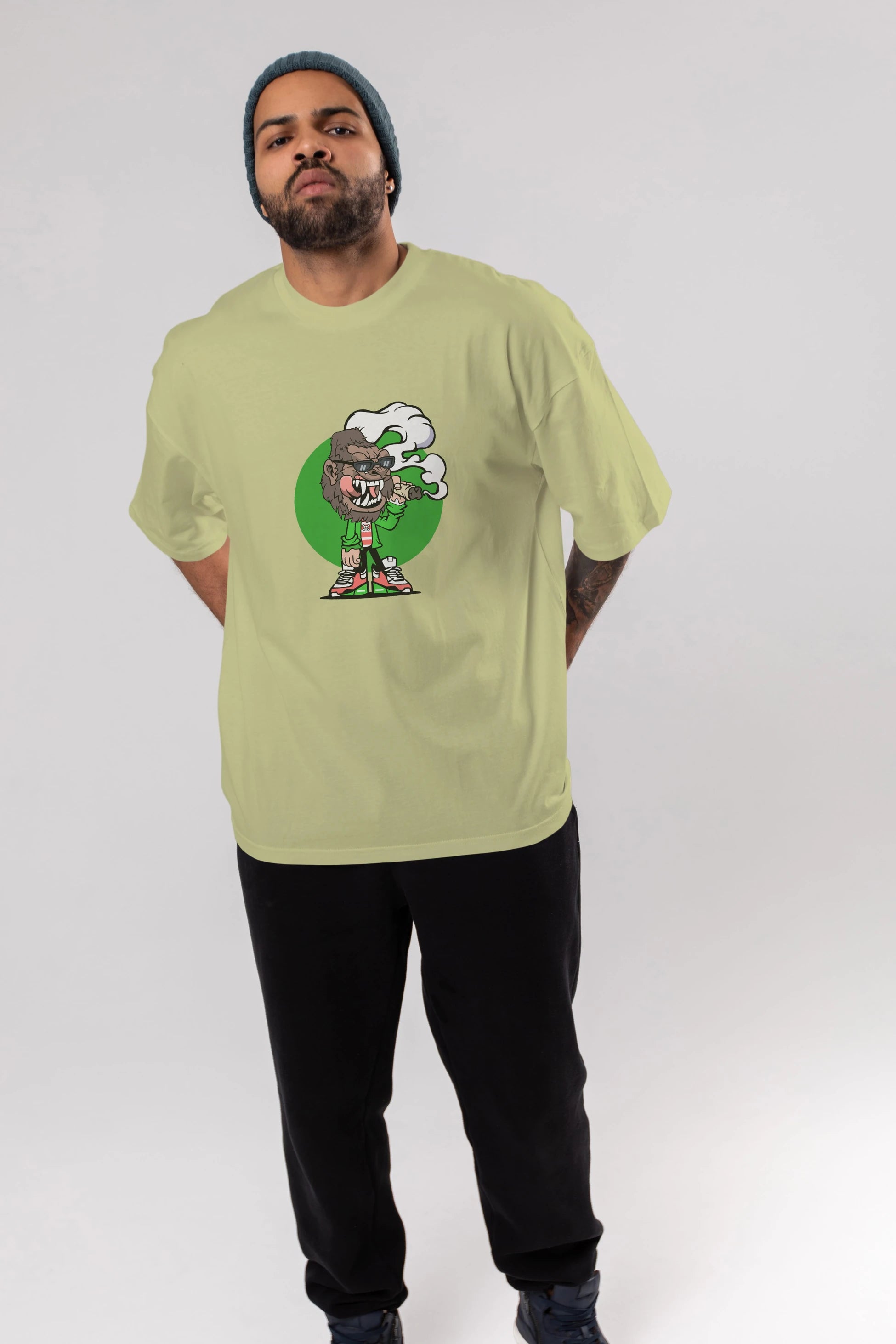 Gorilla Smoker Ön Baskılı Oversize t-shirt Erkek Kadın Unisex %100 Pamuk tişort