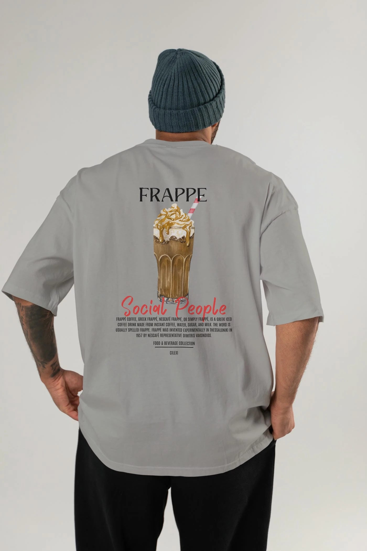 Frappe Kokteyl Serisi Baskılı Oversize t-shirt Erkek Kadın Unisex %100 Pamuk Bisiklet Yaka tişort