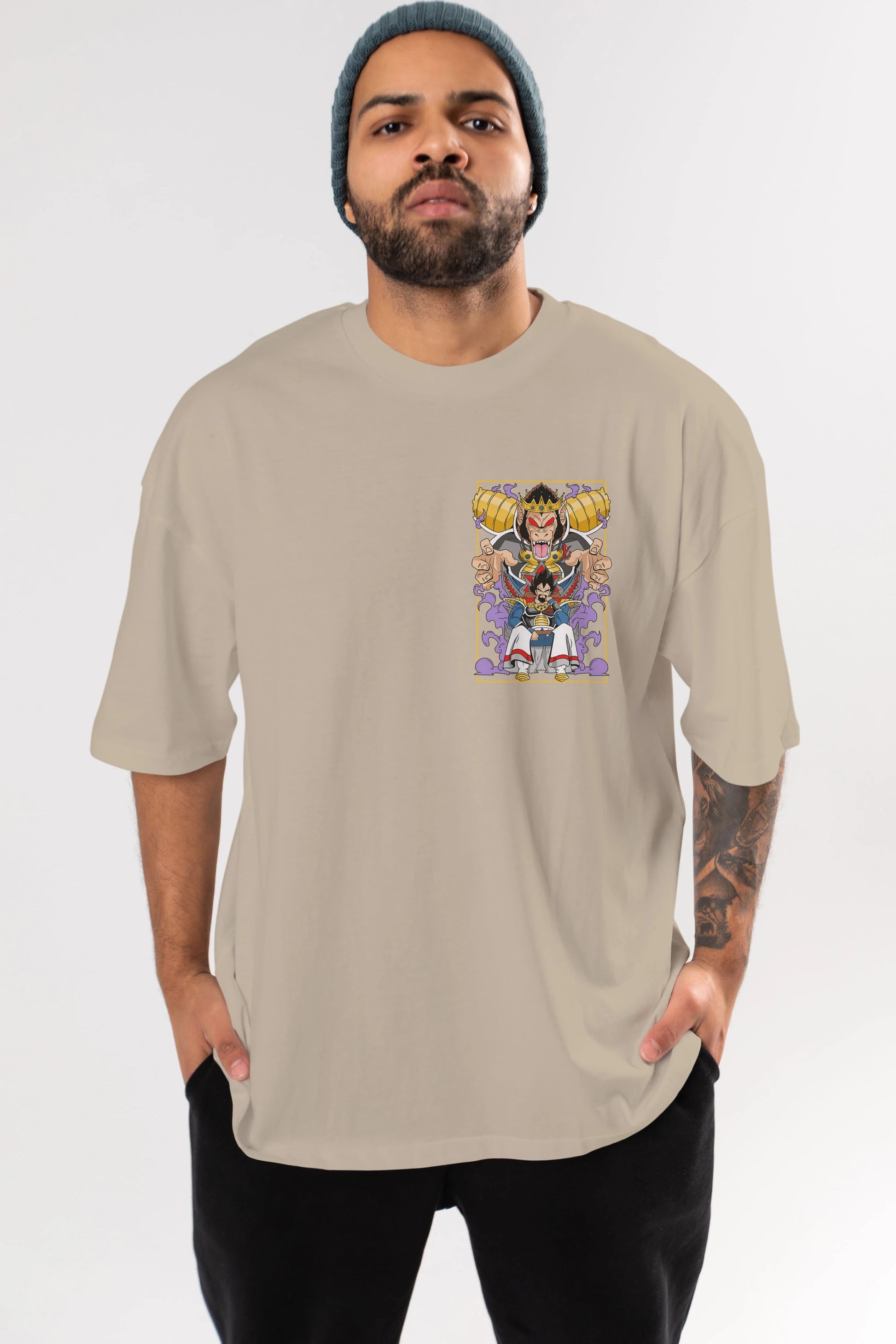 DragonBall ReyVegeta Ön Sol Baskılı Oversize t-shirt Erkek Kadın Unisex %100 Pamuk Bisiklet Yaka tişort
