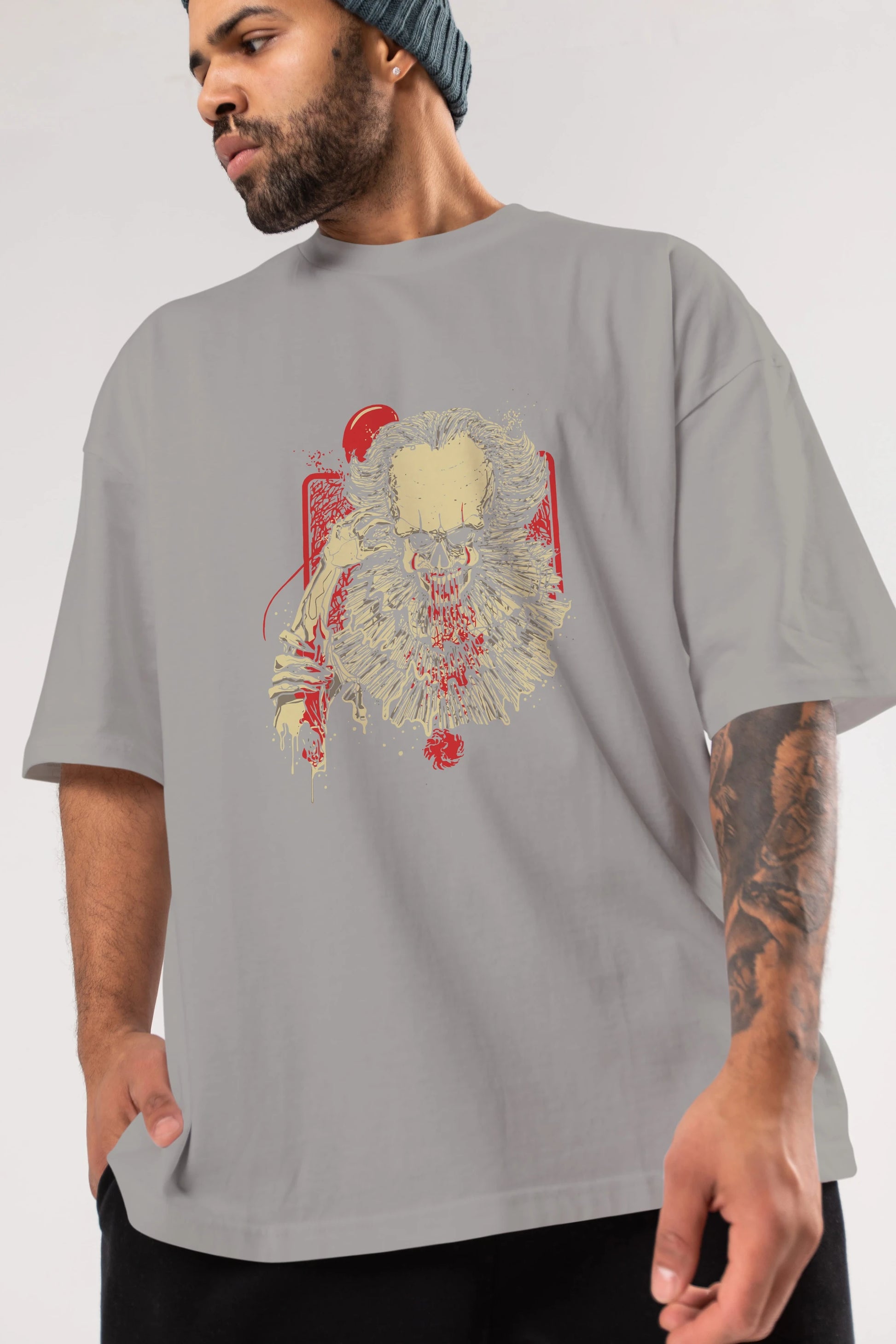 it (2) Ön Baskılı Oversize t-shirt Erkek Kadın Unisex %100 Pamuk Bisiklet Yaka tişort