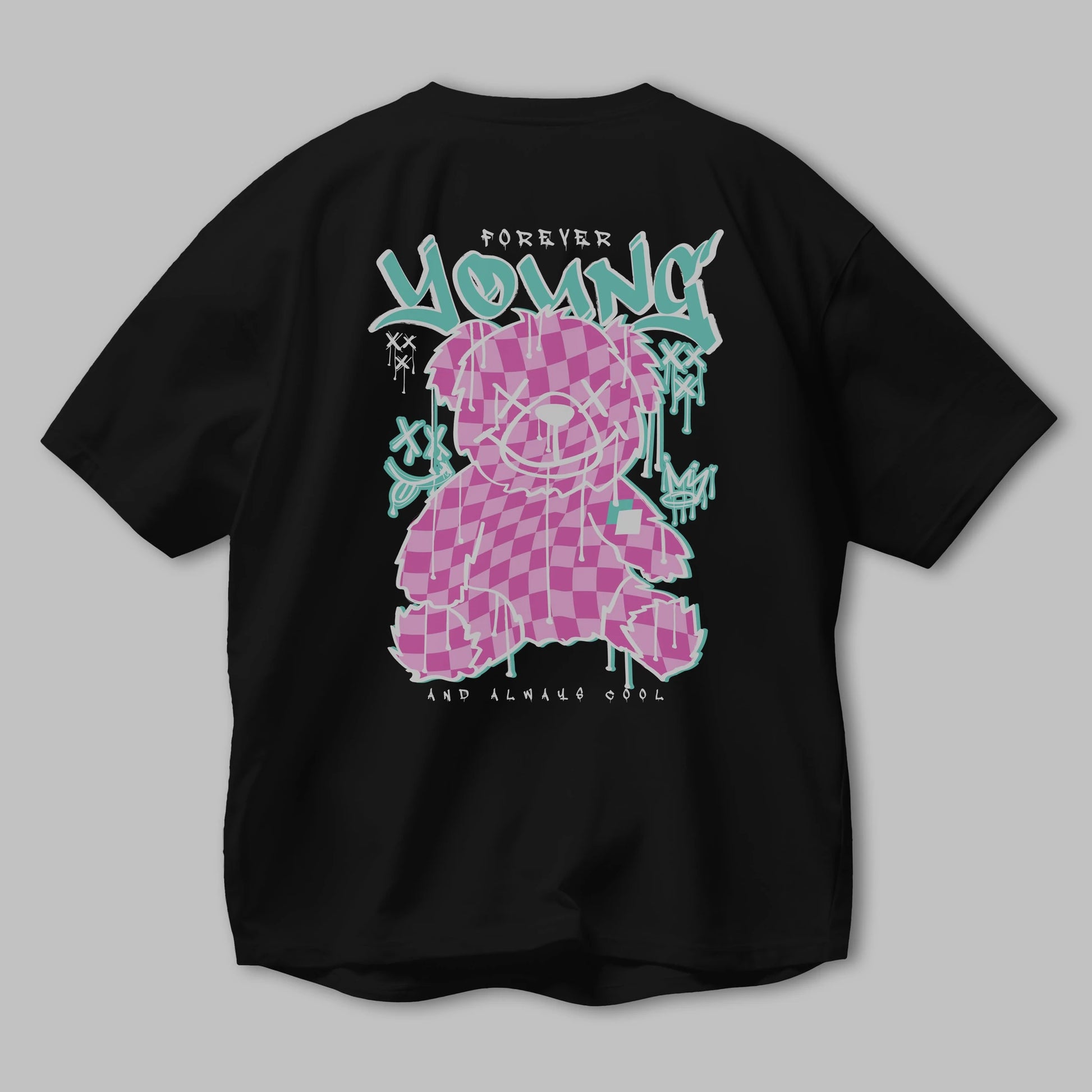 Young and Always Cool Bear Arka Baskılı Oversize t-shirt Erkek Kadın Unisex