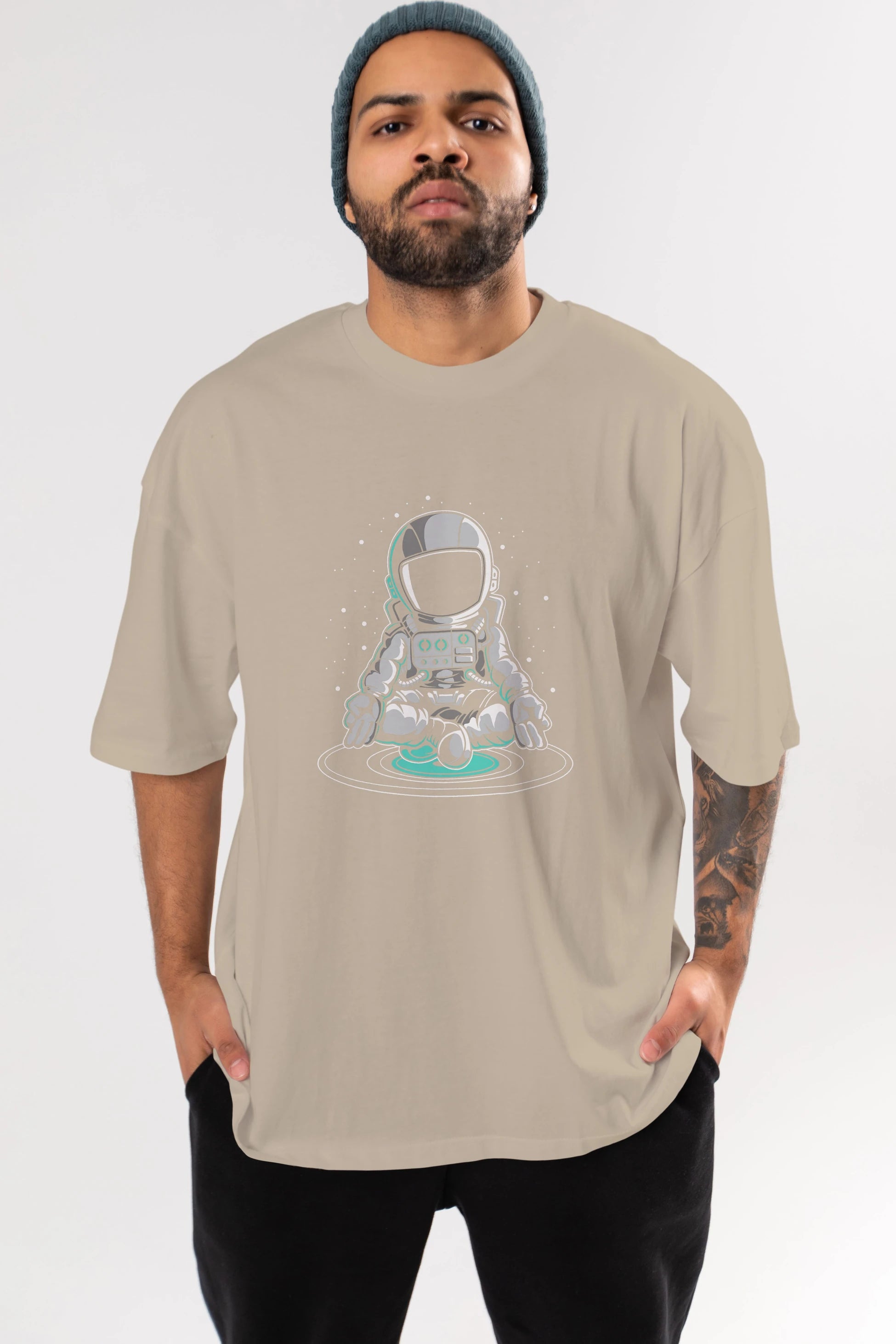 Astronaut Meditation Ön Baskılı Oversize t-shirt Erkek Kadın Unisex
