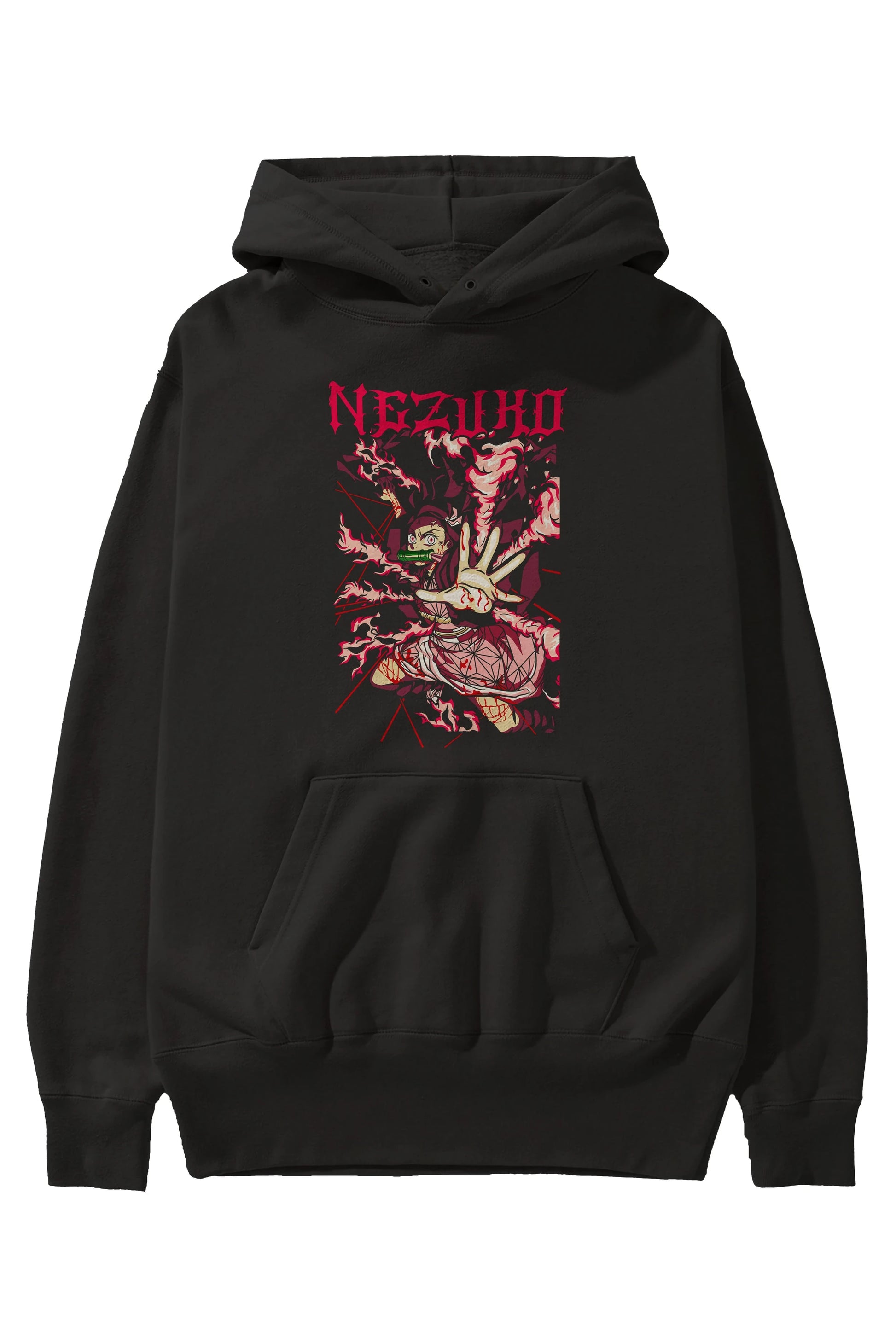NEZUKO KAMADO Anime Ön Baskılı Hoodie Oversize Kapüşonlu Sweatshirt Erkek Kadın Unisex