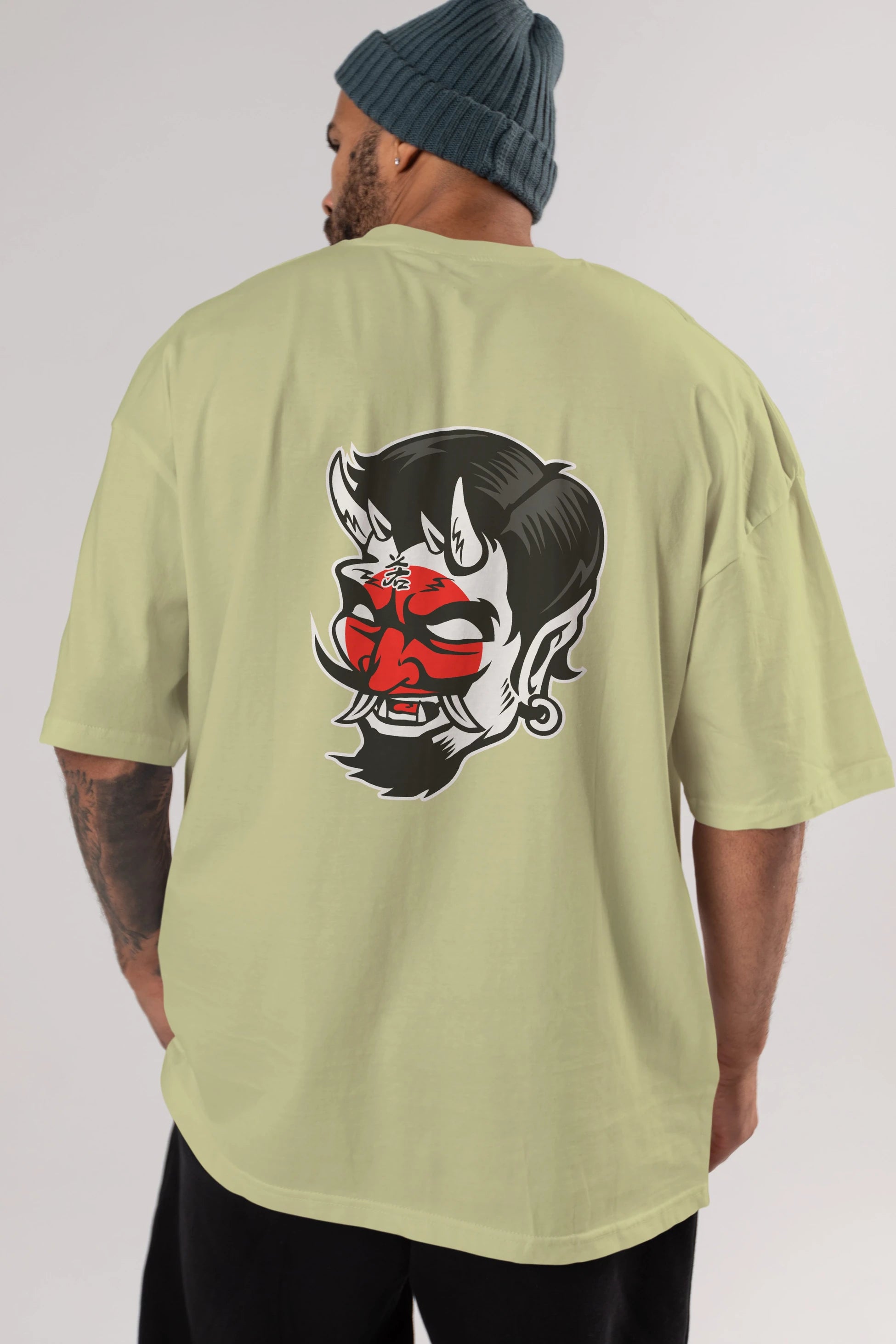 Japanese Devil Arka Baskılı Oversize t-shirt Erkek Kadın Unisex %100 Pamuk tişort