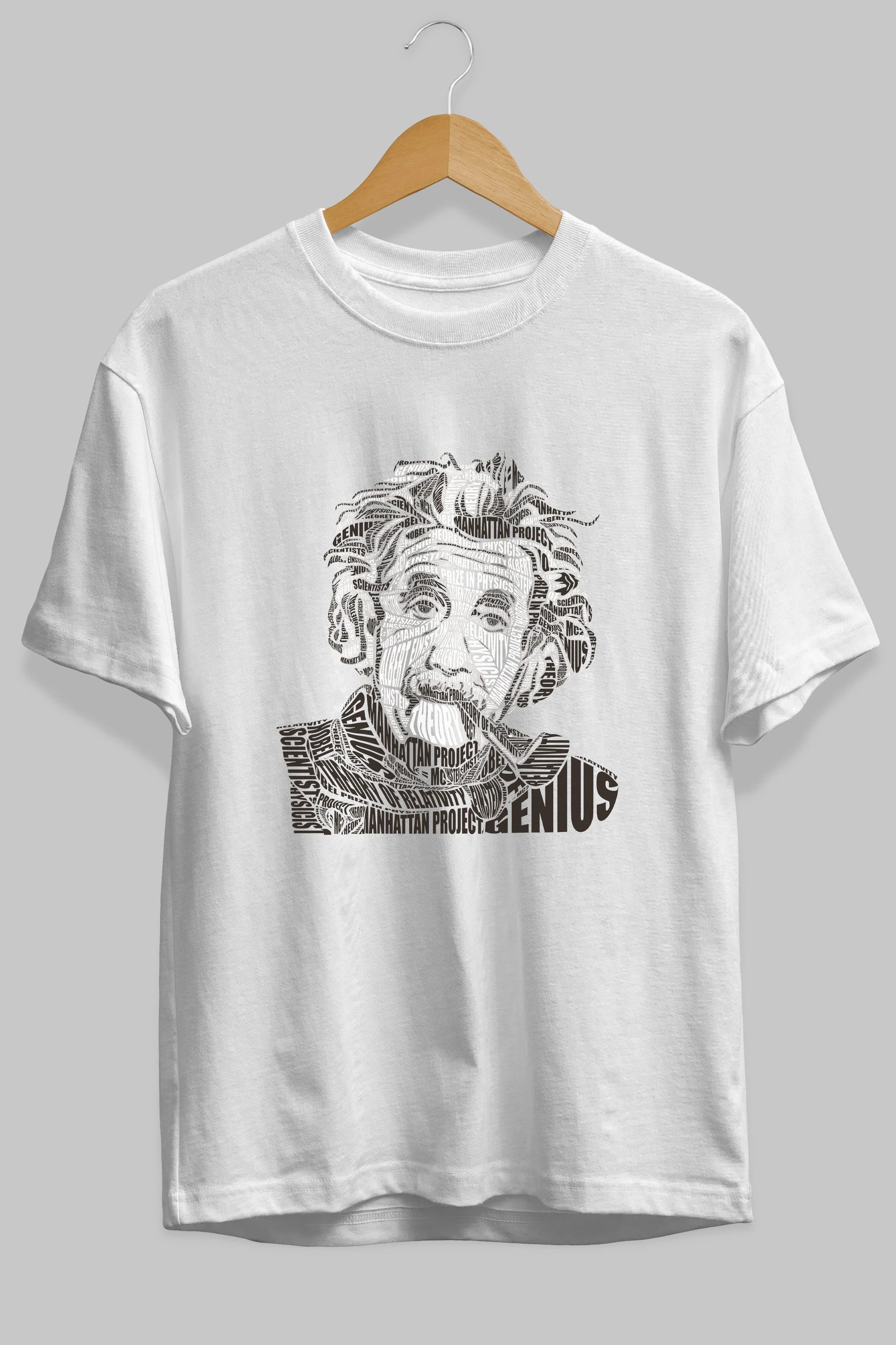 Einstein Calligram Ön Baskılı Oversize t-shirt %100 pamuk Erkek Kadın Unisex