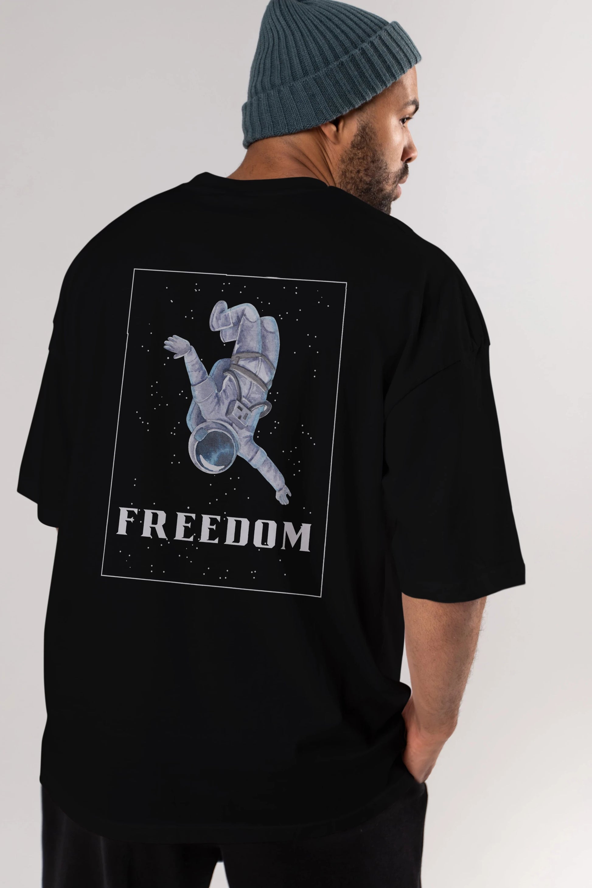 Freedom Astronaut Arka Baskılı Oversize t-shirt Erkek Kadın Unisex
