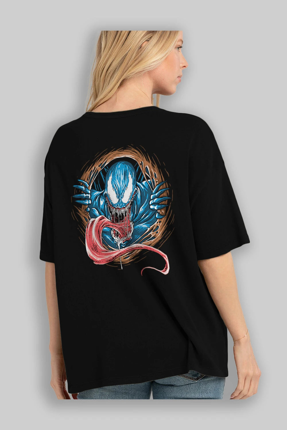 Venom (7) Arka Baskılı Oversize t-shirt Erkek Kadın Unisex %100 Pamuk Bisiklet Yaka tişort