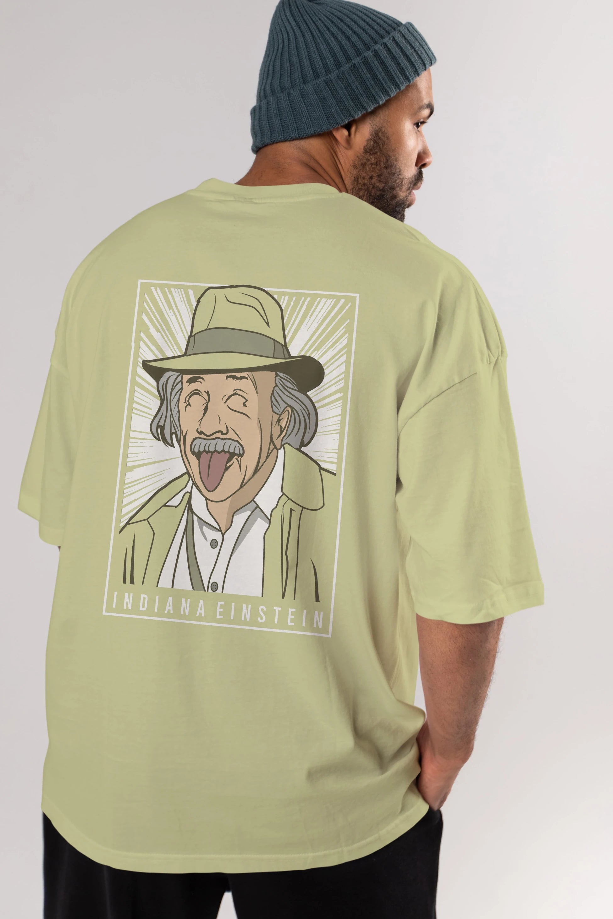 Indiana Jones Einstein Arka Baskılı Oversize t-shirt Erkek Kadın Unisex %100 Pamuk tişort