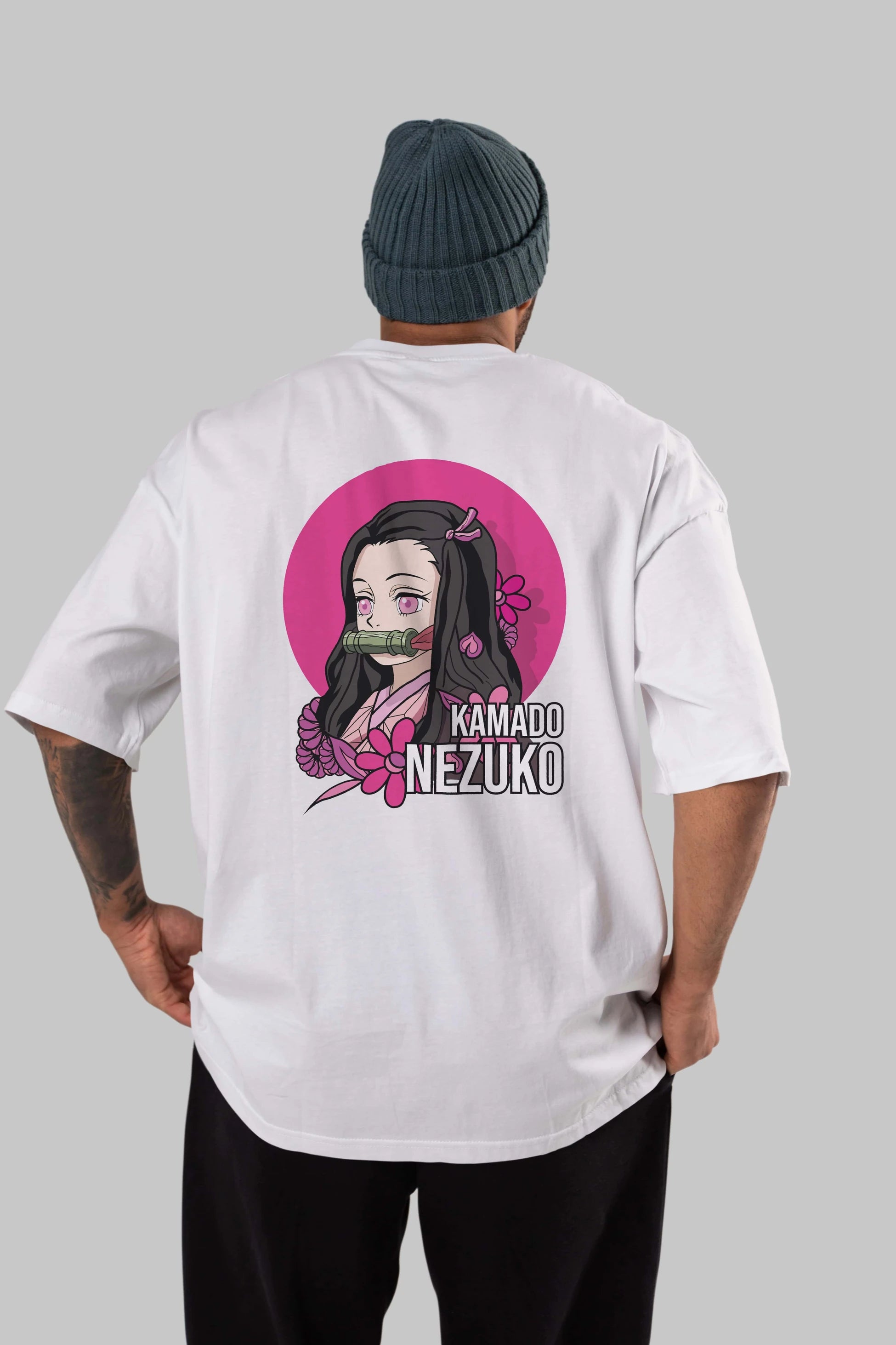 Nezuko Kamado 2 Anime Arka Baskılı Oversize t-shirt Erkek Kadın Unisex
