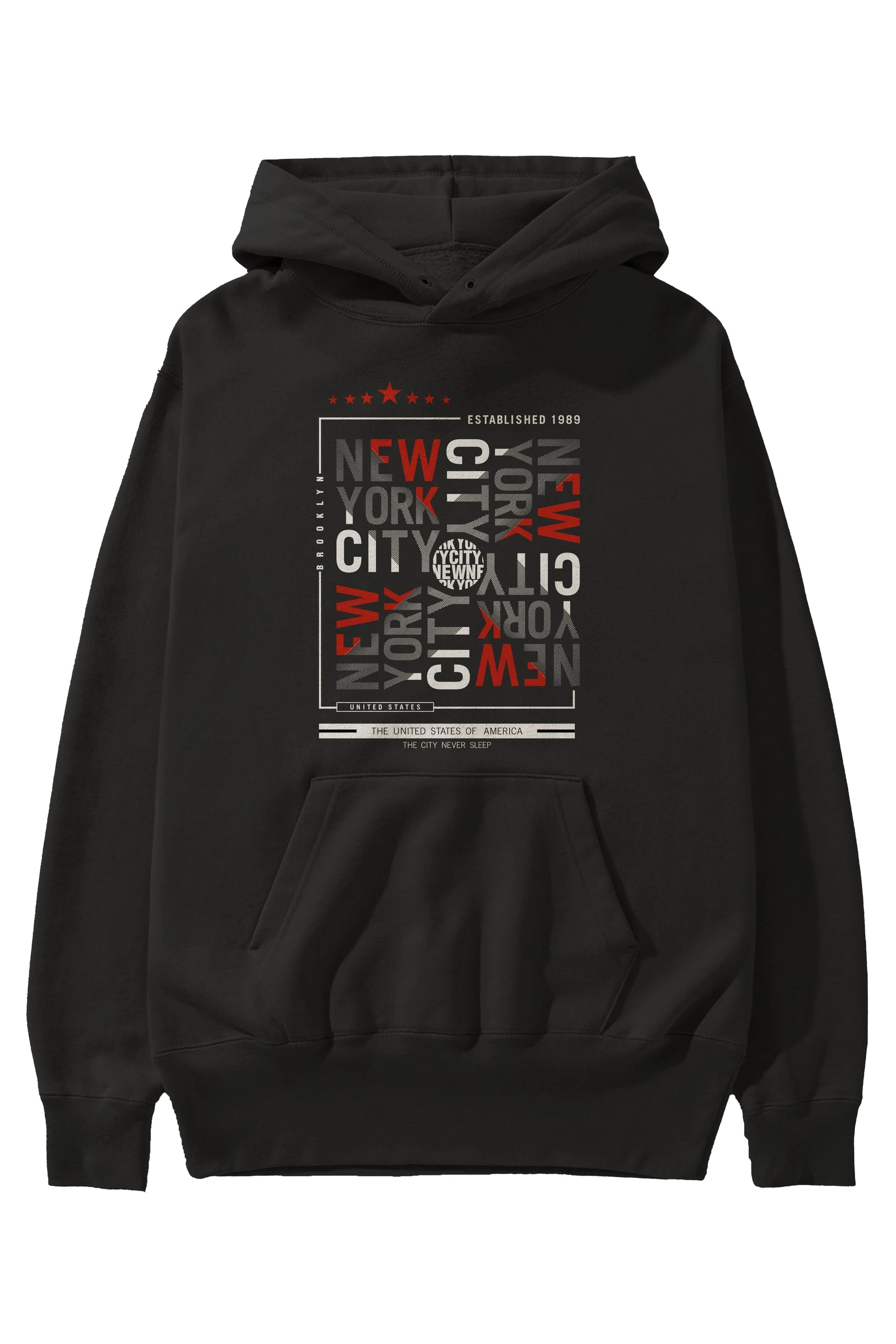 New York Style 2 Ön Baskılı Hoodie Oversize Kapüşonlu Sweatshirt Erkek Kadın Unisex