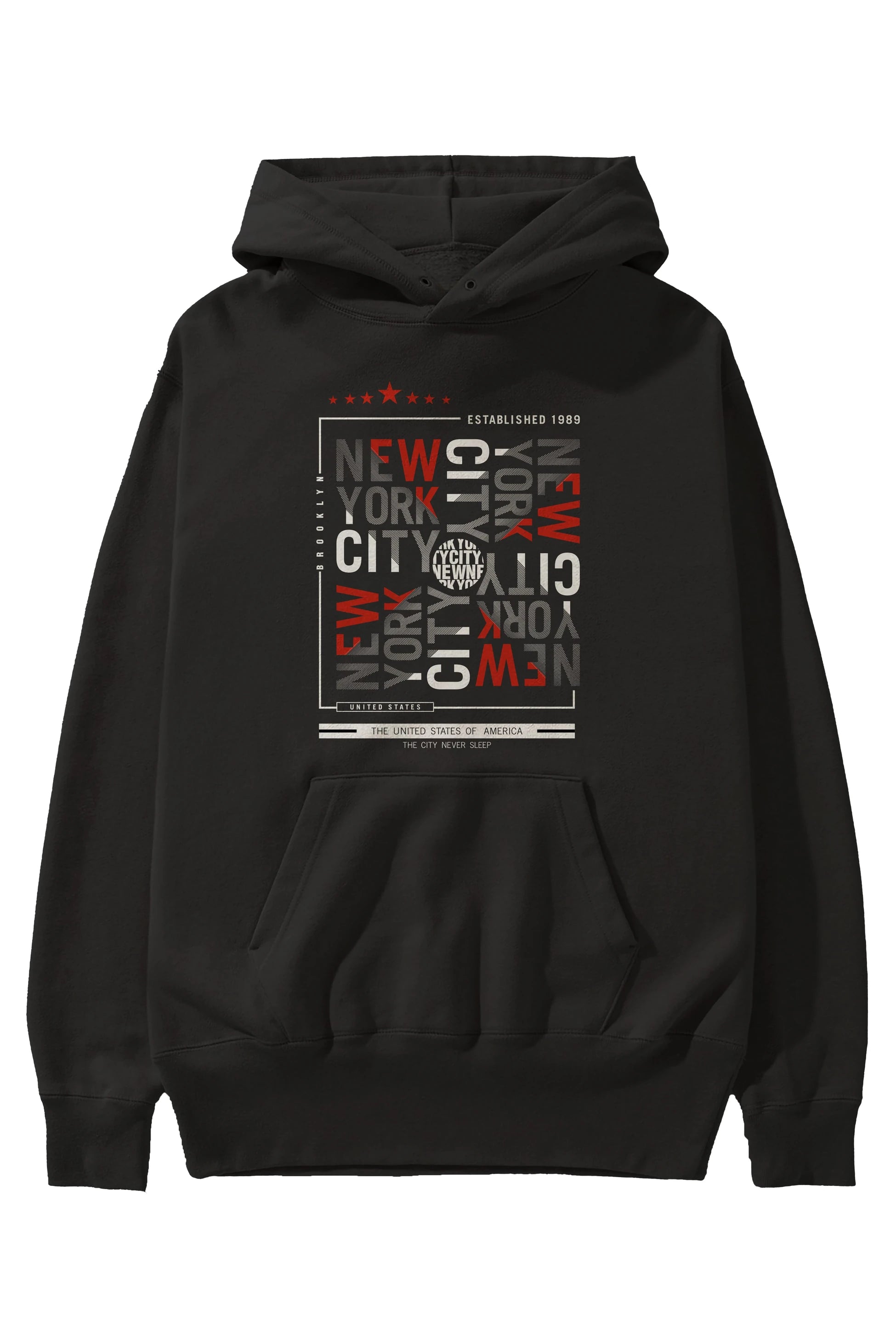New York Style 2 Ön Baskılı Hoodie Oversize Kapüşonlu Sweatshirt Erkek Kadın Unisex