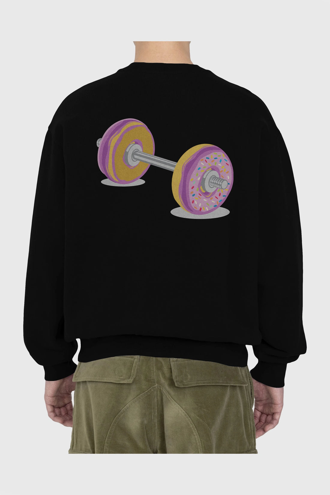 Donut Barbell Arka Baskılı Oversize Sweatshirt Erkek Kadın Unisex