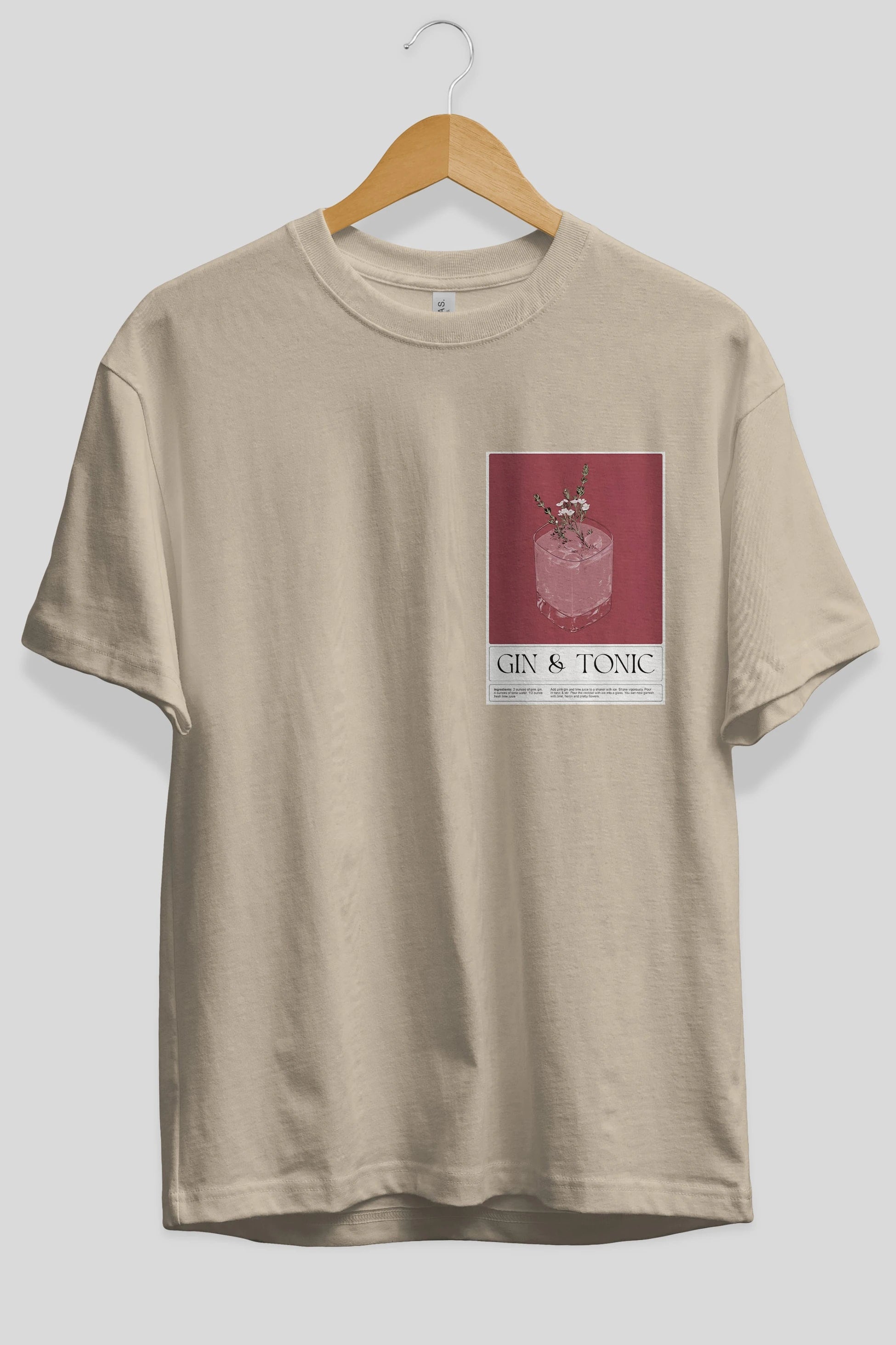 Gin Tonic 4 Ön Sol Baskılı Oversize t-shirt Erkek Kadın Unisex %100 Pamuk Bisiklet Yaka tişort