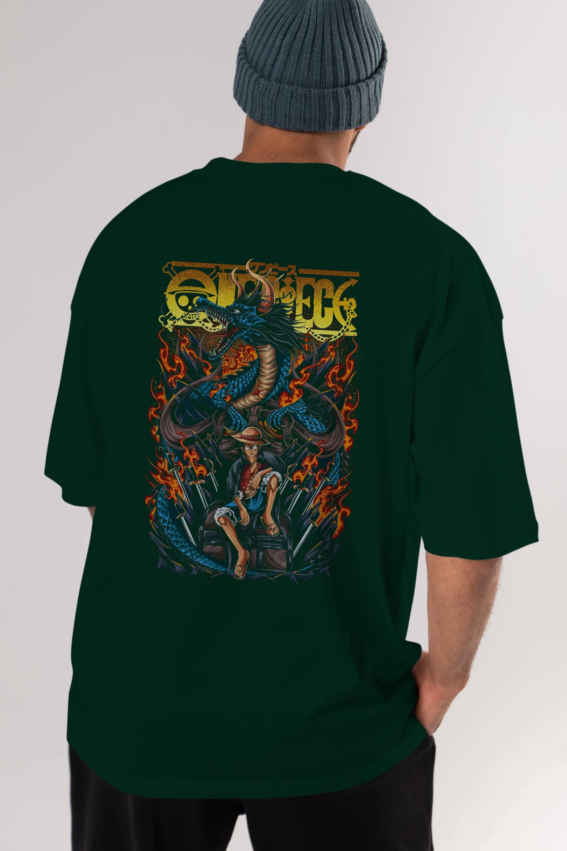 MONKEY D. LUFF-ONE PIECE Anime Arka Baskılı Oversize t-shirt Erkek Kadın Unisex