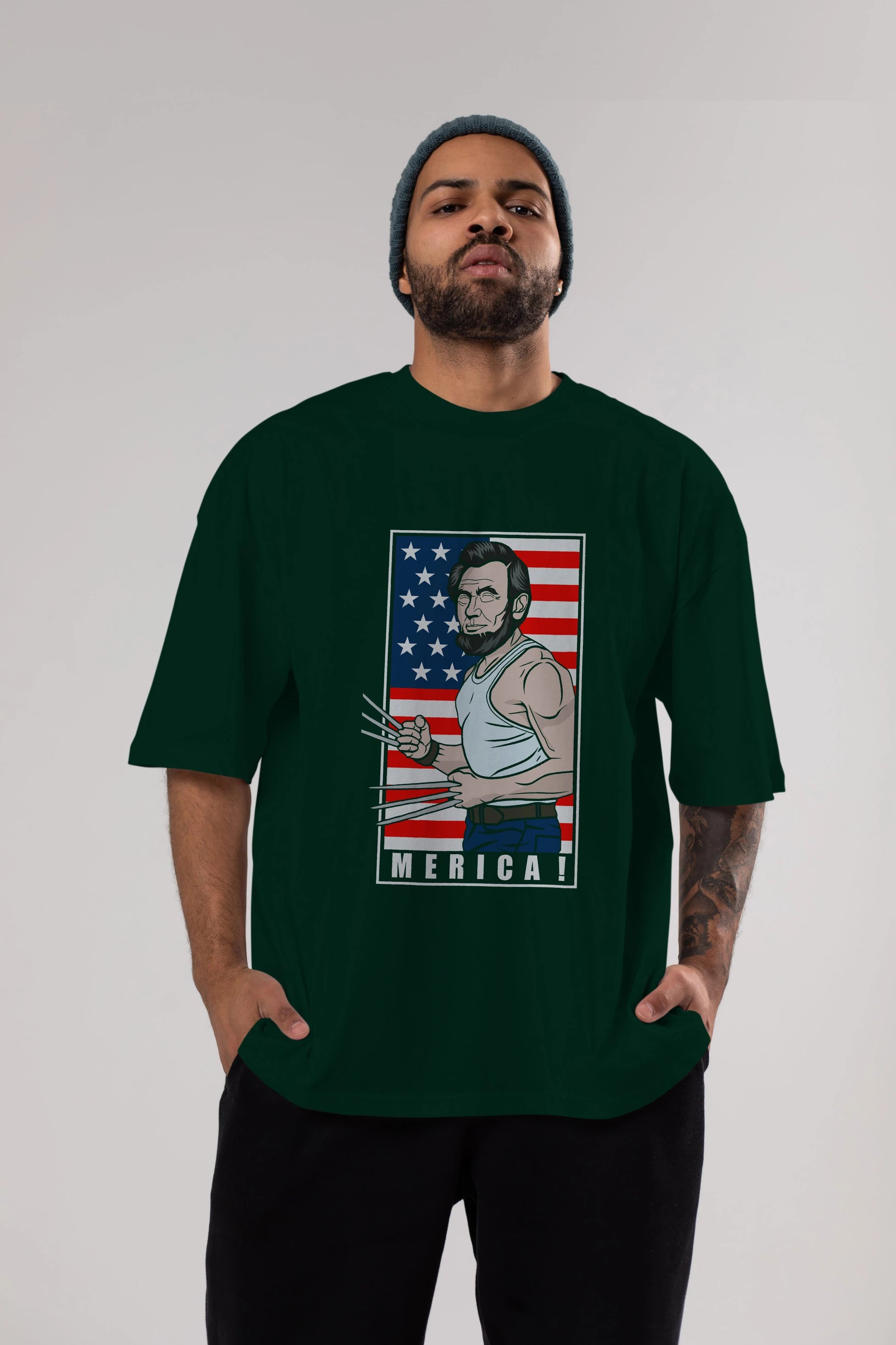Wolverlincoln Ön Baskılı Oversize t-shirt Erkek Kadın Unisex %100 Pamuk tişort