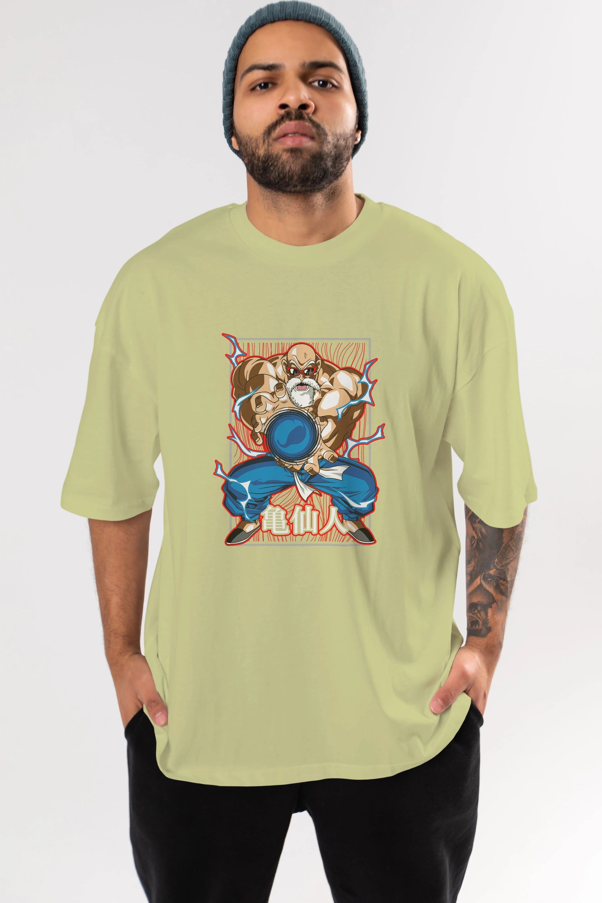 DragonBall MaestroRoshi Anime Ön Baskılı Oversize t-shirt %100 pamuk Erkek Kadın Unisex