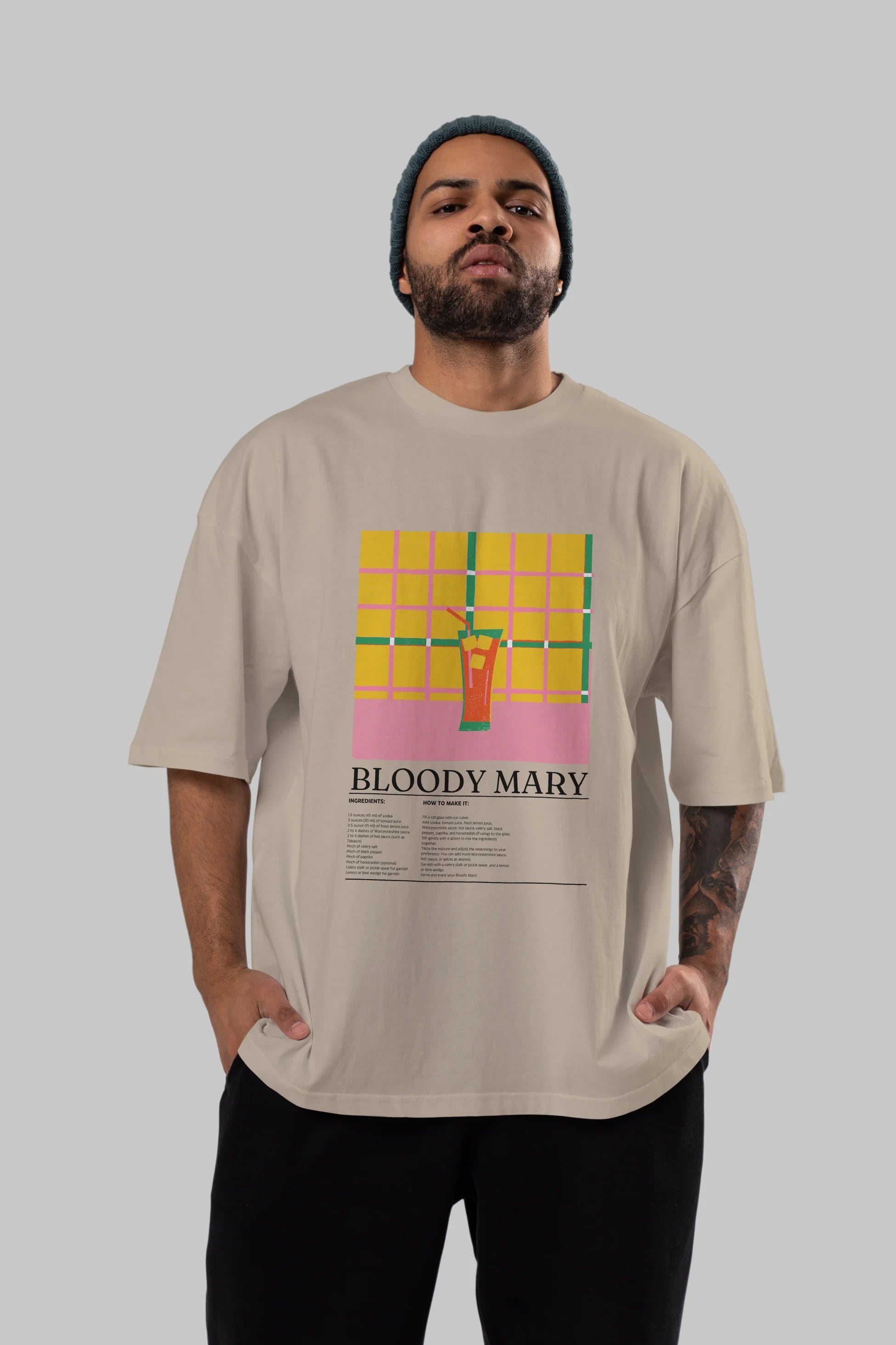Bloody Mary Kokteyl Ön Baskılı Oversize t-shirt Erkek Kadın %100 Pamuk Bisiklet Yaka tişort