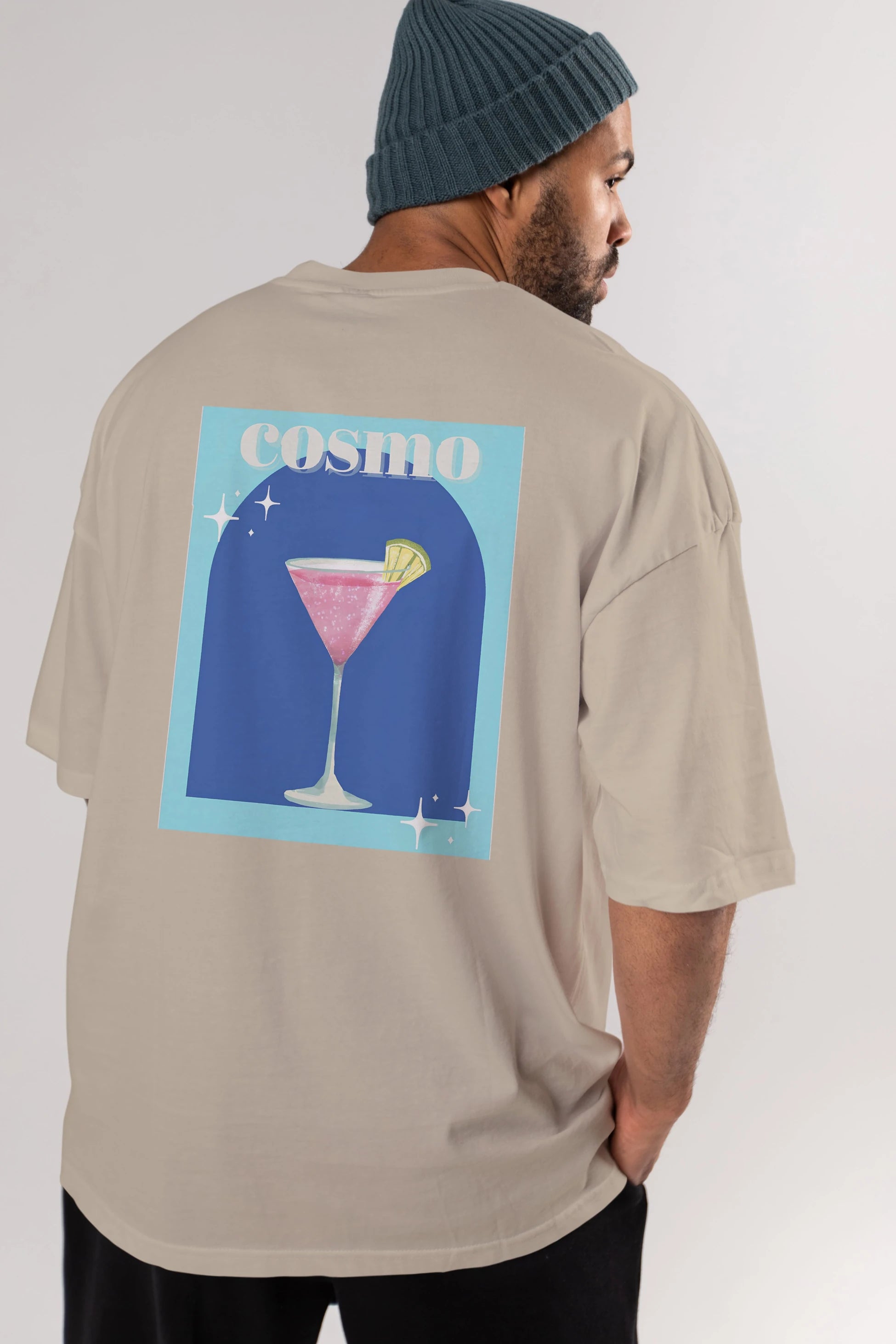 Cosmopolitan 2 Arka Baskılı Oversize t-shirt Erkek Kadın Unisex %100 Pamuk Bisiklet Yaka tişort