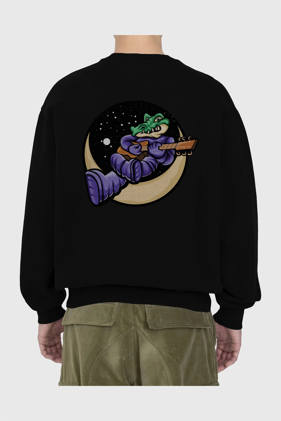 Space Crocodile Arka Baskılı Oversize Sweatshirt Erkek Kadın Unisex