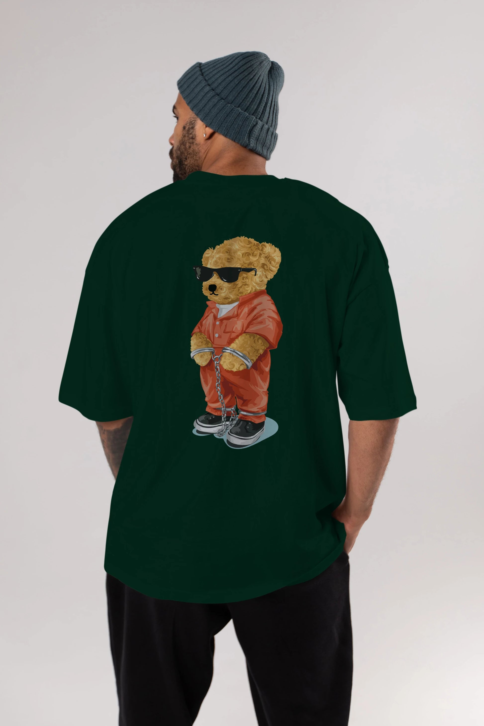 Teddy Bear Kodes Arka Baskılı Oversize t-shirt Erkek Kadın Unisex %100 Pamuk