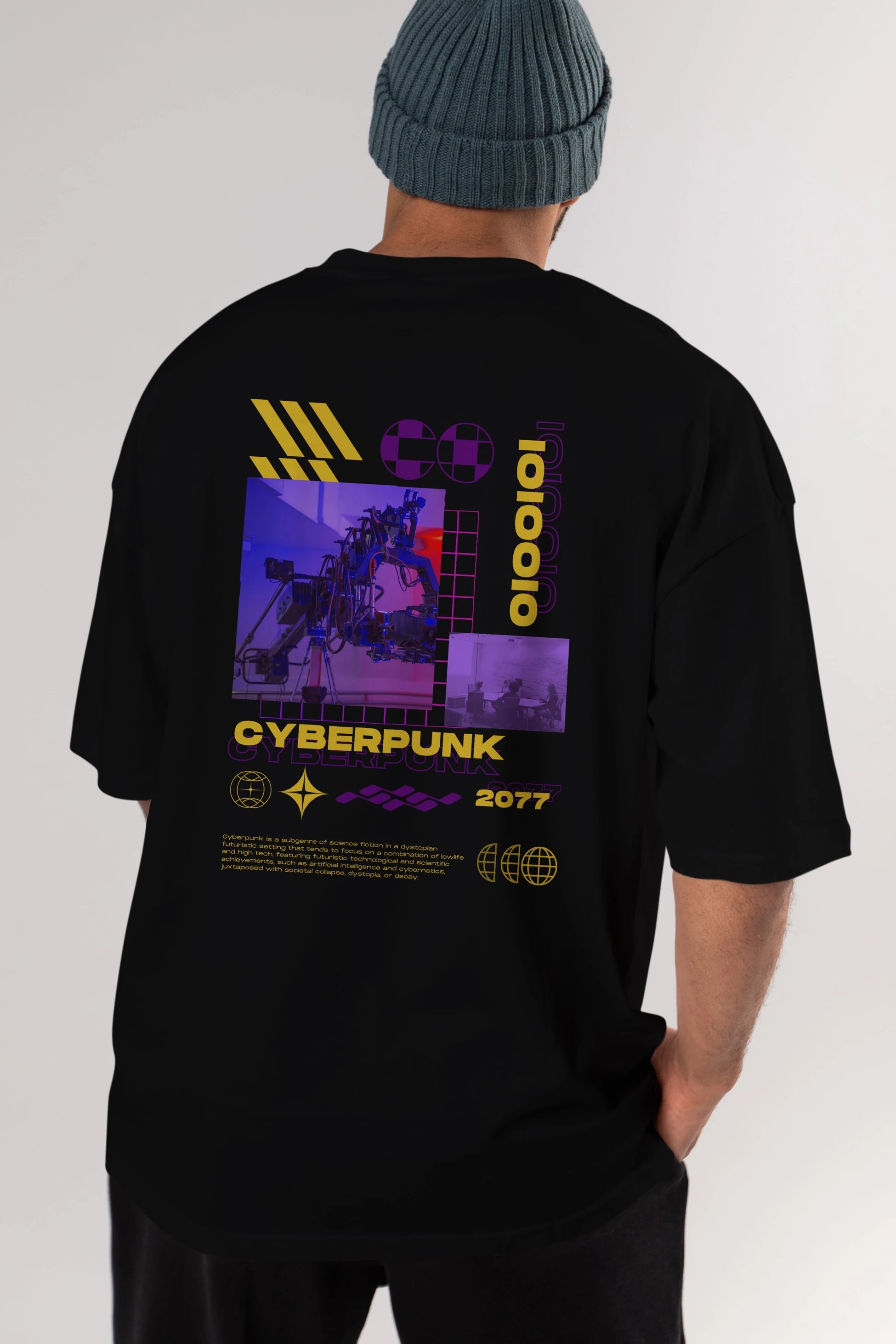 Cyberpunk Yazılı Arka Baskılı Oversize t-shirt Erkek Kadın Unisex