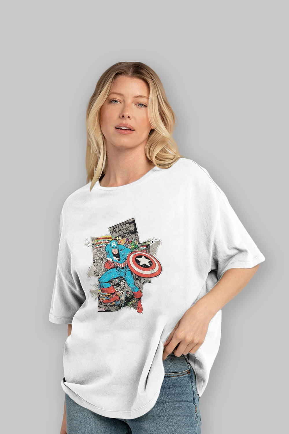 Captain America (2) Ön Baskılı Oversize t-shirt Erkek Kadın Unisex %100 Pamuk Bisiklet Yaka tişort