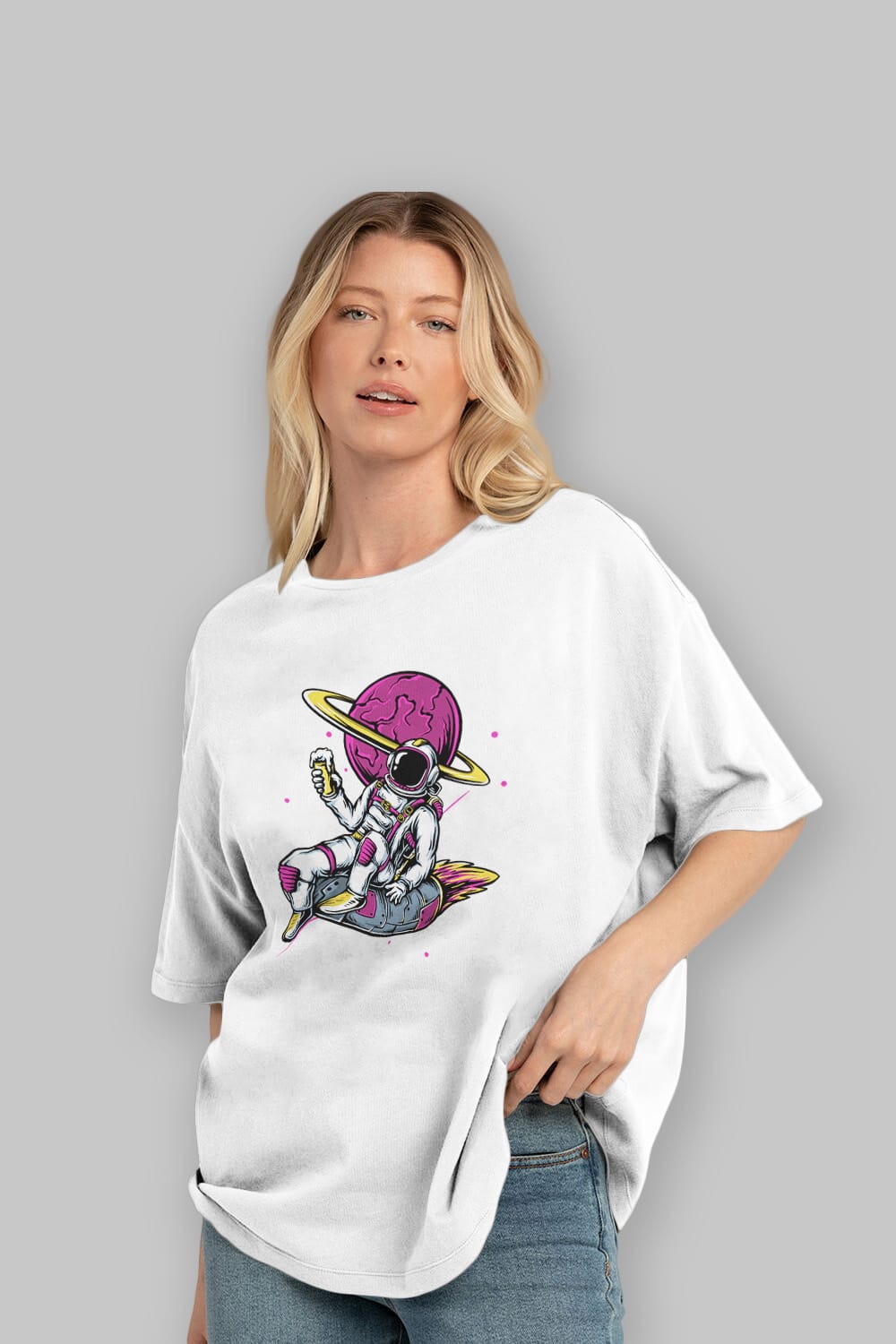 Astronaut Beer Ön Baskılı Oversize t-shirt Erkek Kadın Unisex