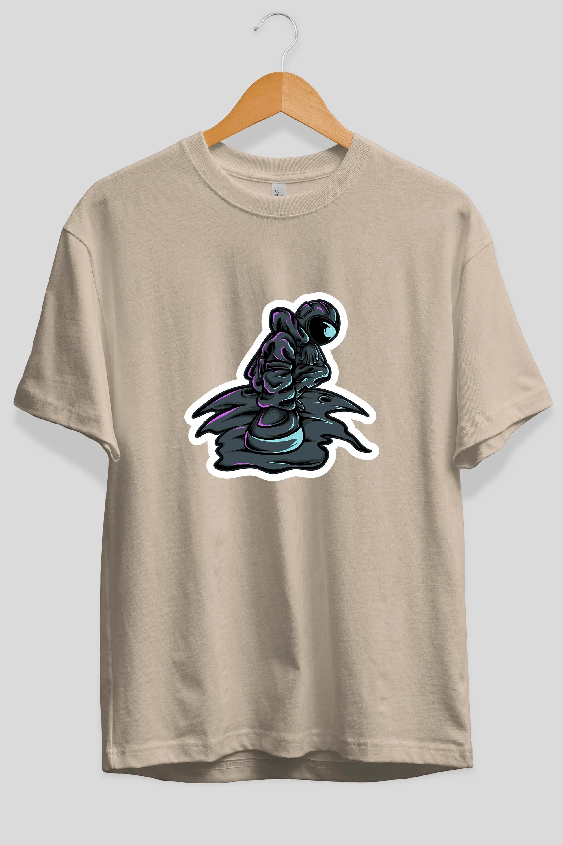 Stylish Astronaut Sticker Ön Baskılı Oversize t-shirt Erkek Kadın Unisex