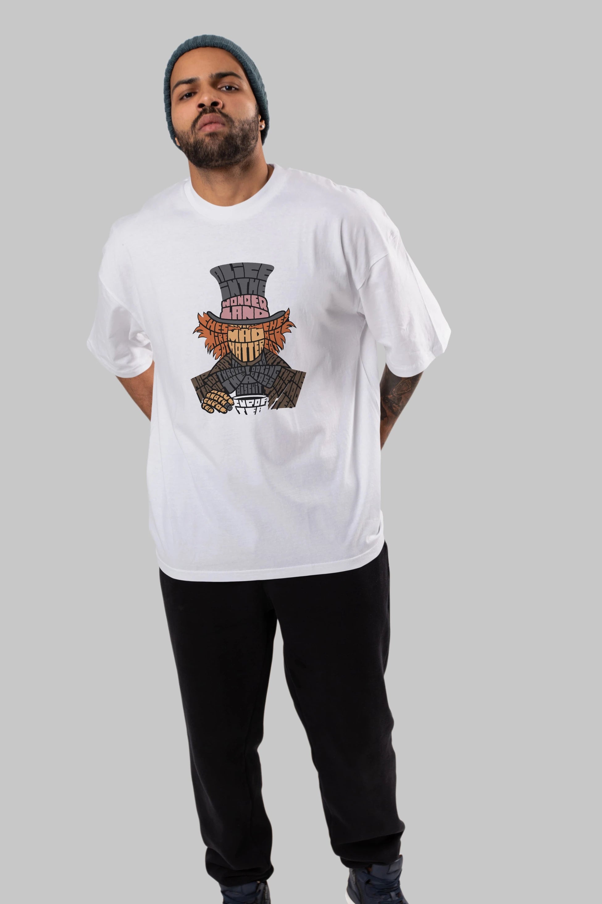 Madhatter Ön Baskılı Oversize t-shirt %100 pamuk Erkek Kadın Unisex