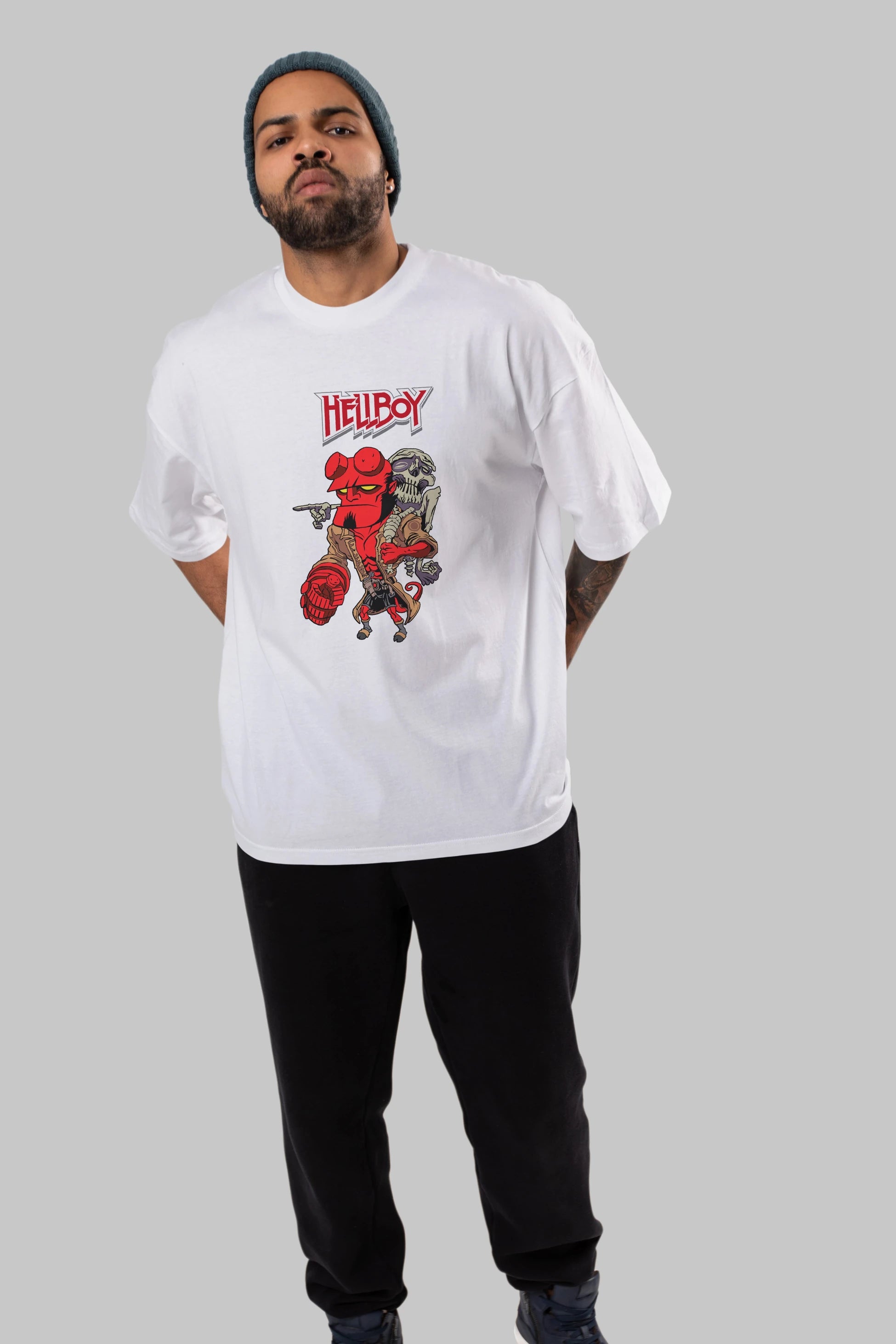 Hellboy (2) Ön Baskılı Oversize t-shirt Erkek Kadın Unisex %100 Pamuk Bisiklet Yaka tişort