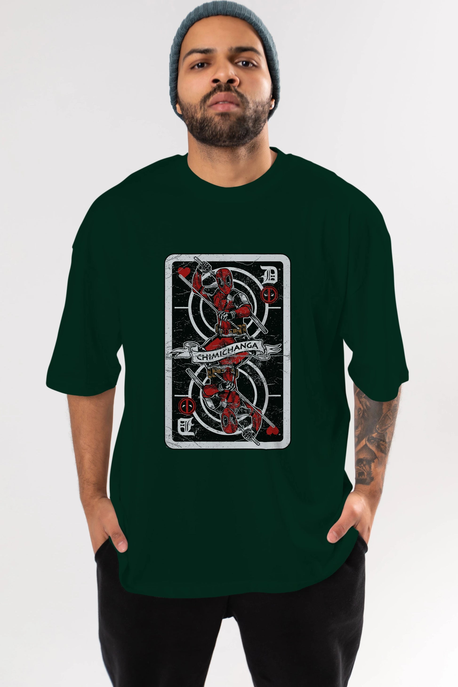 Deadpool Card Ön Baskılı Oversize t-shirt Erkek Kadın Unisex %100 Pamuk tişort
