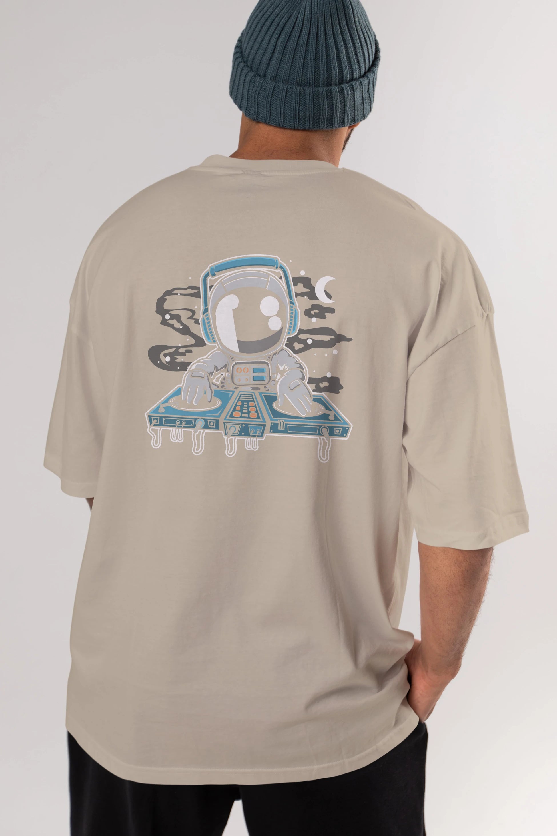 Astronaut Turntable Arka Baskılı Oversize t-shirt Erkek Kadın Unisex