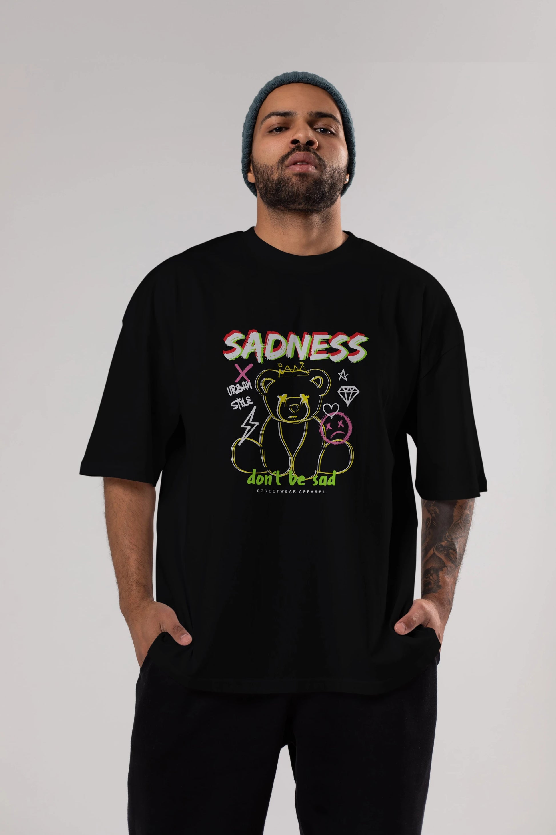 Teddy Bear Sadness Ön Baskılı Oversize t-shirt Erkek Kadın Unisex