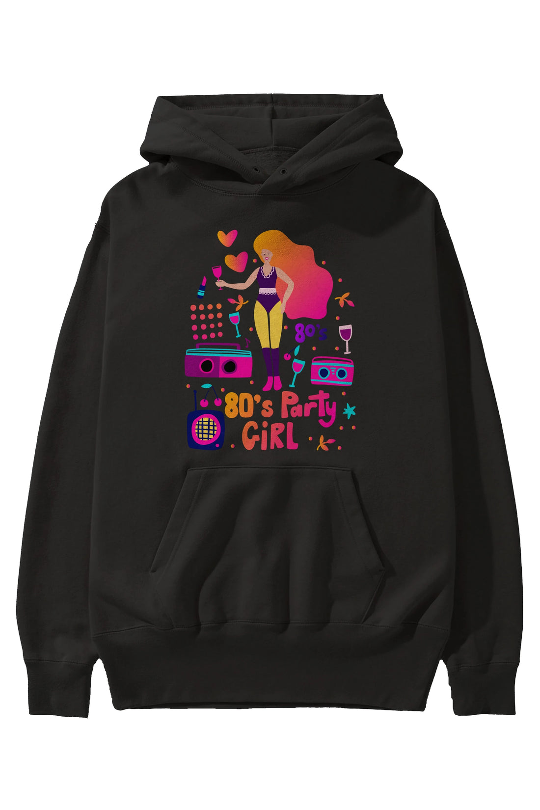 Retro Girl Party Ön Baskılı Oversize Hoodie Kapüşonlu Sweatshirt Erkek Kadın Unisex